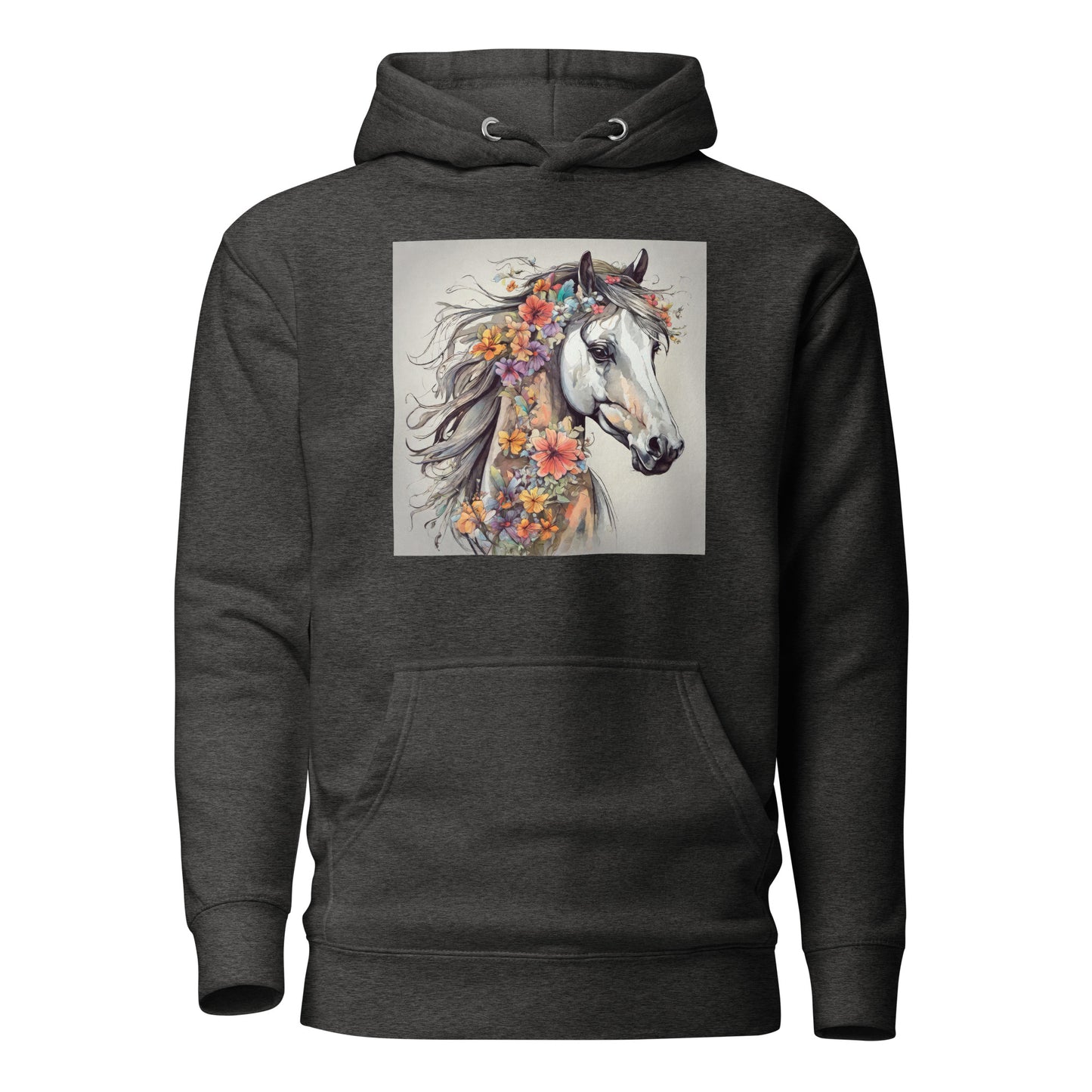 Horse with Flowers Women's Animal Lover Hoodie Charcoal Heather