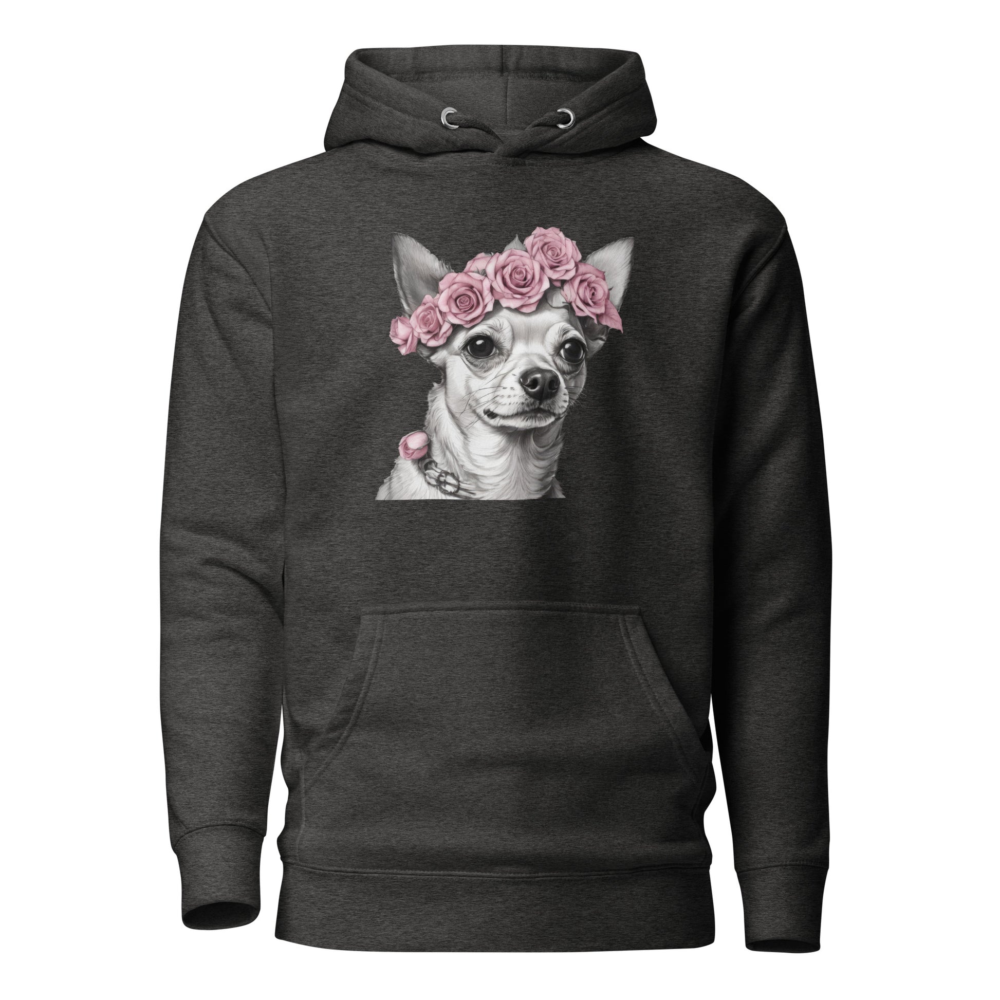 Chihuahua with Pink Rose Wreath Women's Dog Lover Hoodie Charcoal Heather