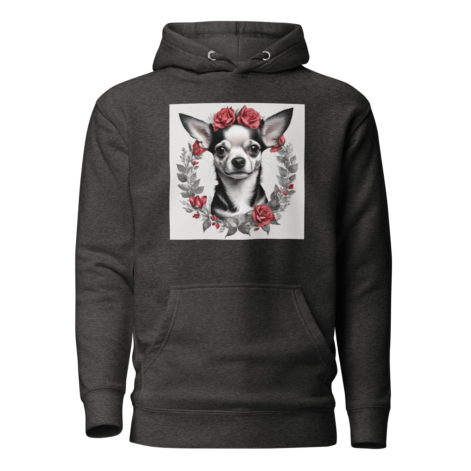 Chihuahua with Red Rose Wreath Women's Dog Lover Hoodie Charcoal Heather