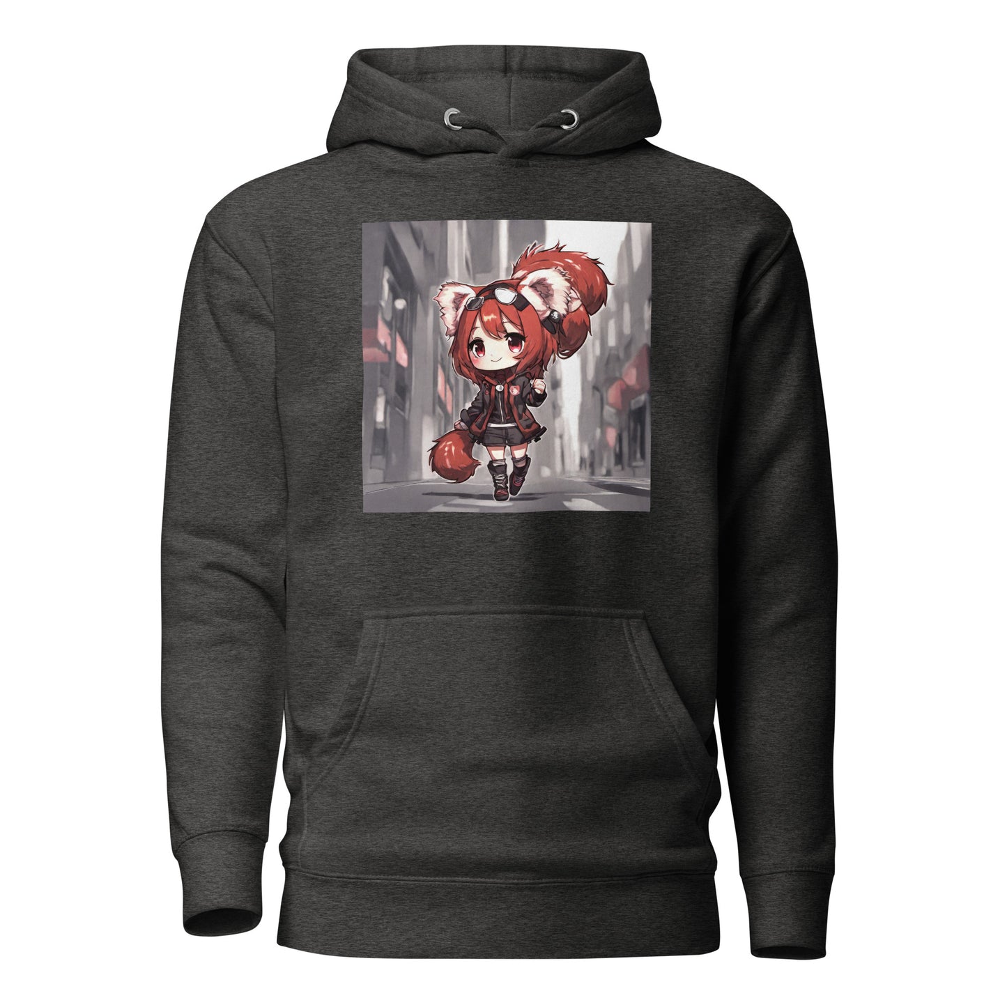 Red Panda Girl Women's Anime Hoodie Charcoal Heather