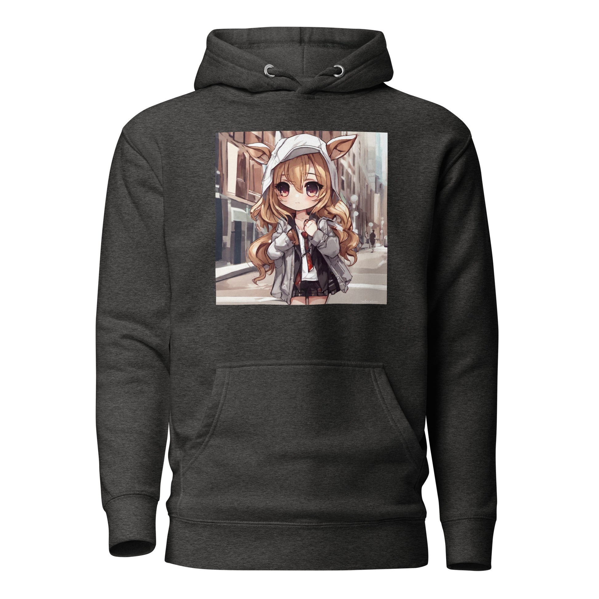 Deer Girl Women's Anime Hoodie Charcoal Heather