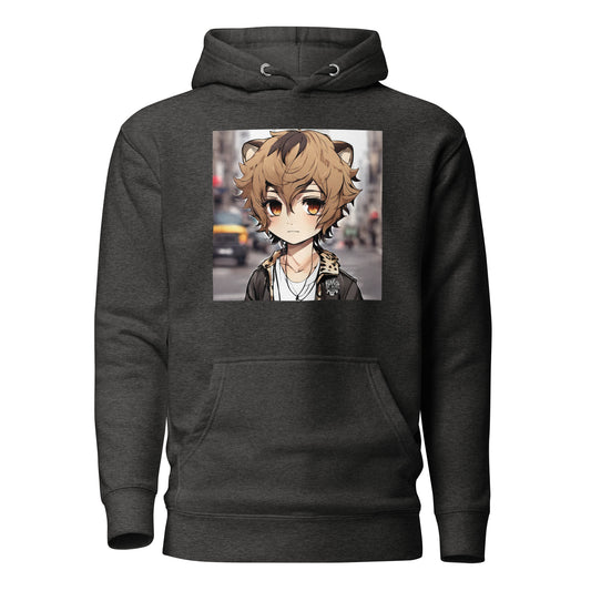 Leopard Boy Women's Anime Hoodie Charcoal Heather