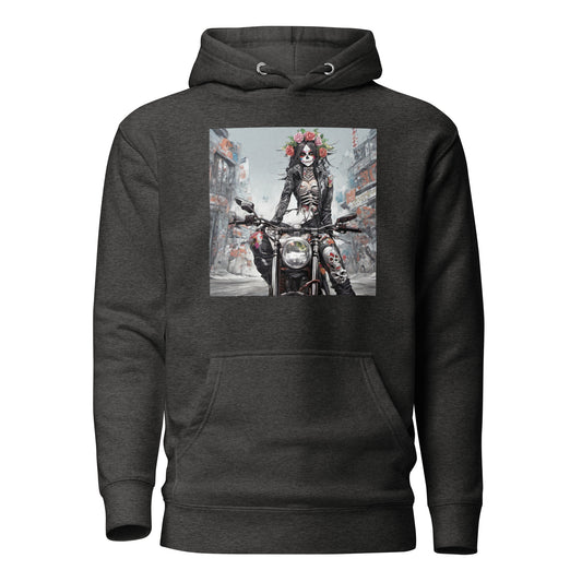 Day of the Dead Biker Women's Anime Hoodie Charcoal Heather