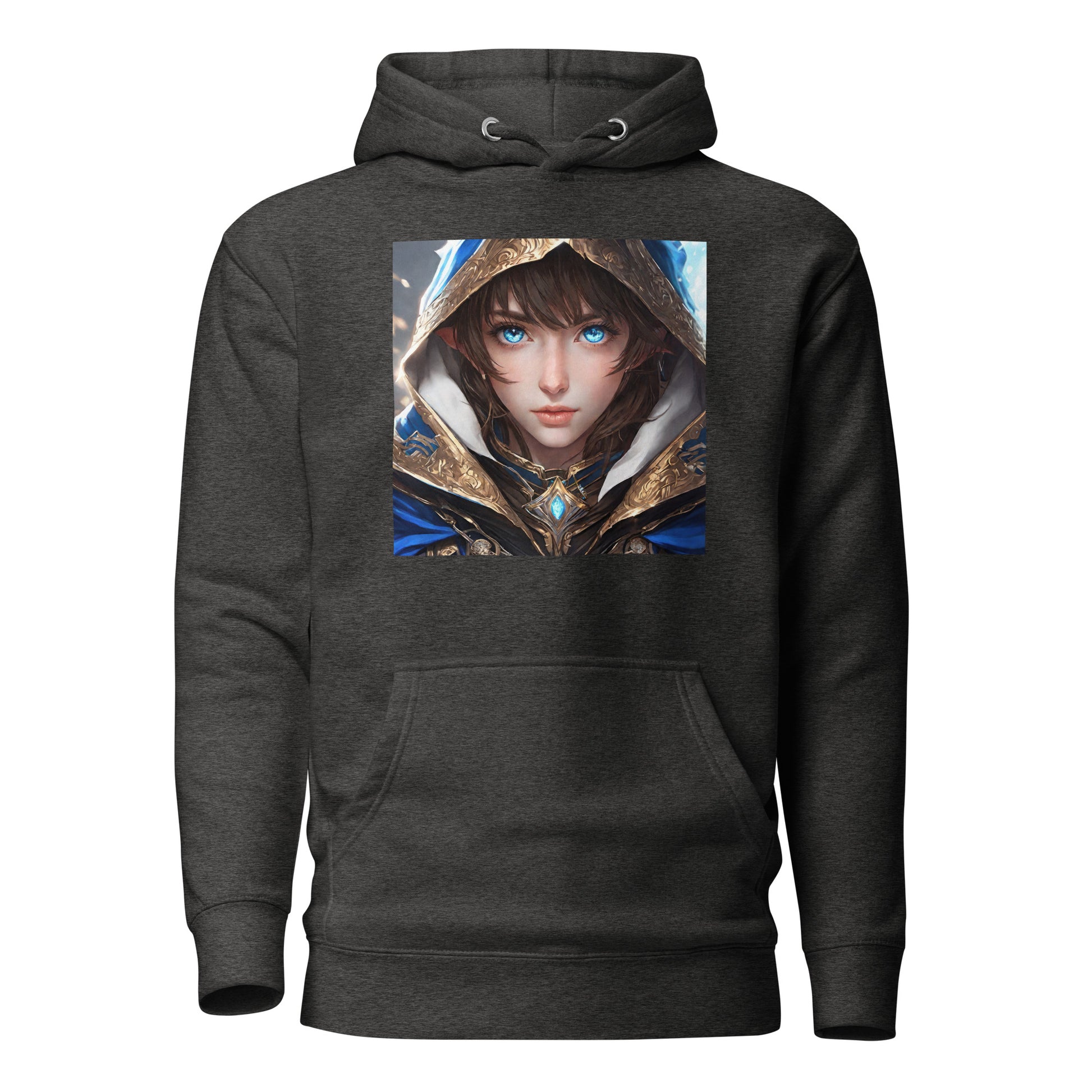 Blue-Eyed Elven Warrior Women's Anime Hoodie Charcoal Heather