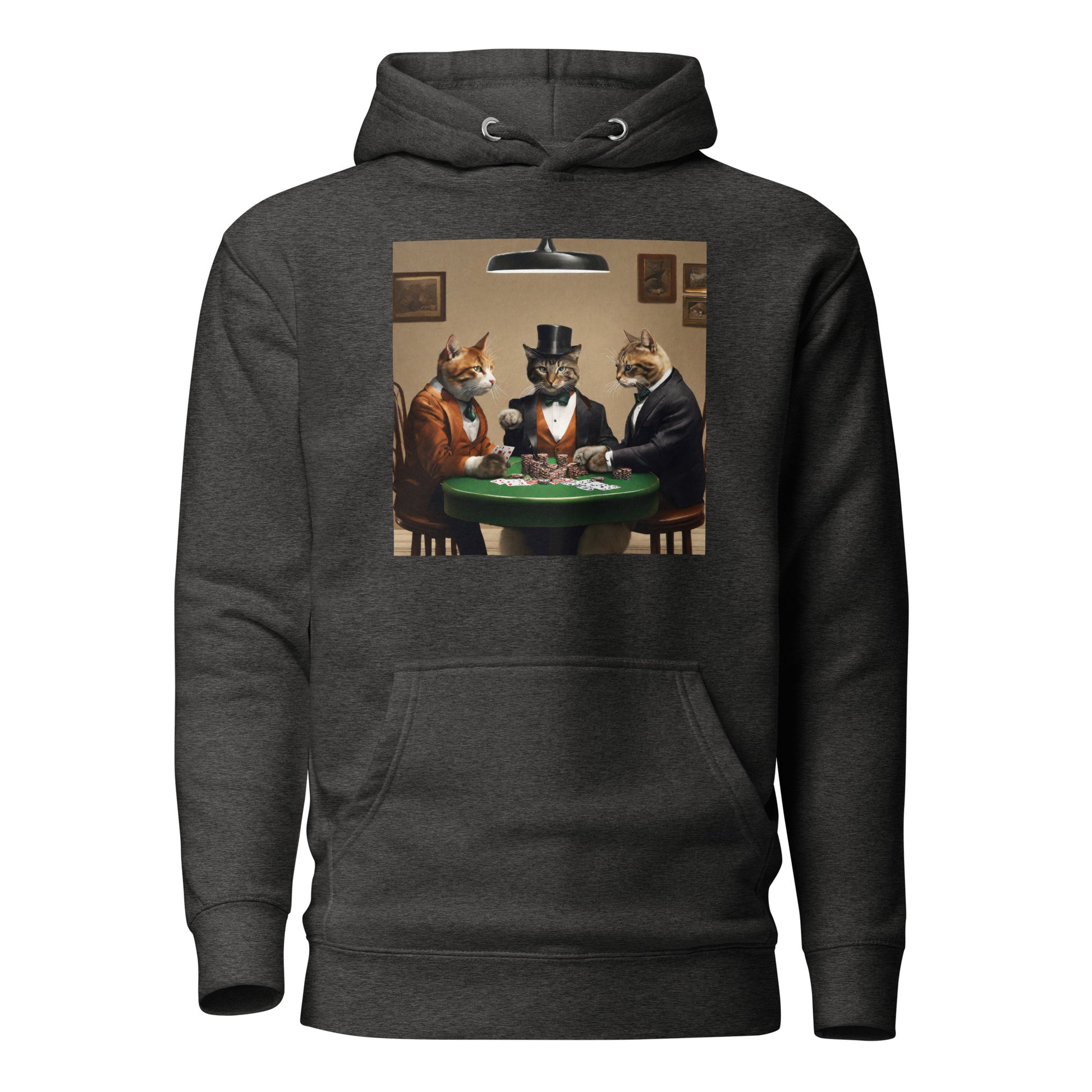 Cats Playing Poker Women's Funny Hoodie Charcoal Heather