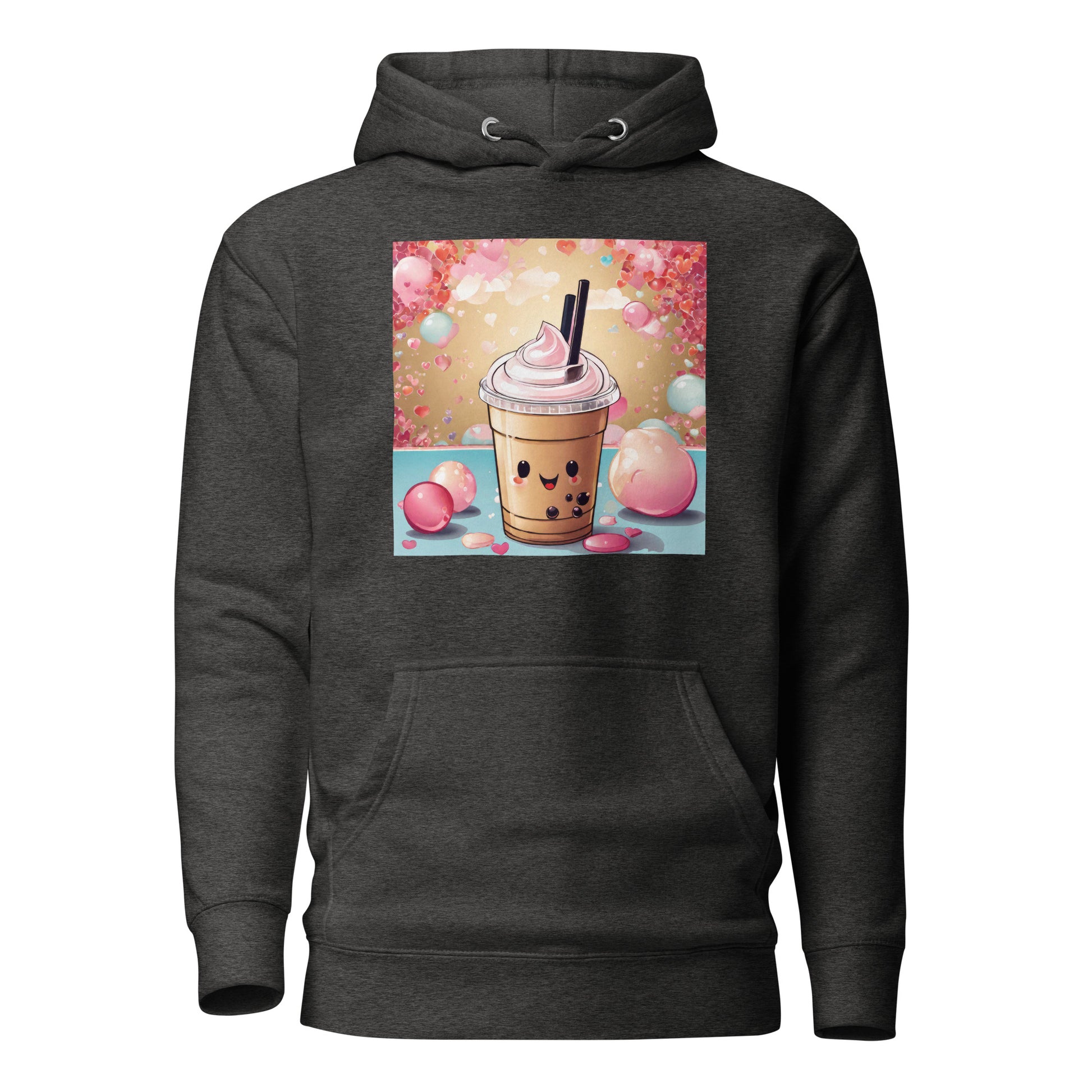 Cute Bubble Milk Tea Women's Boba Hoodie Charcoal Heather