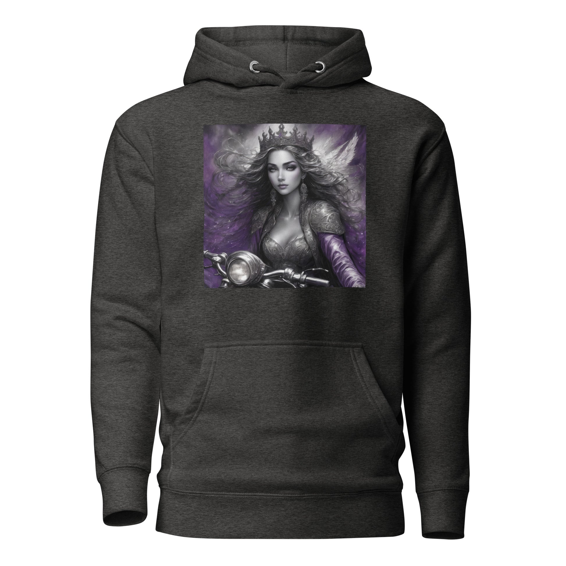 Princess Woman Riding a Motorcycle Hoodie Charcoal Heather