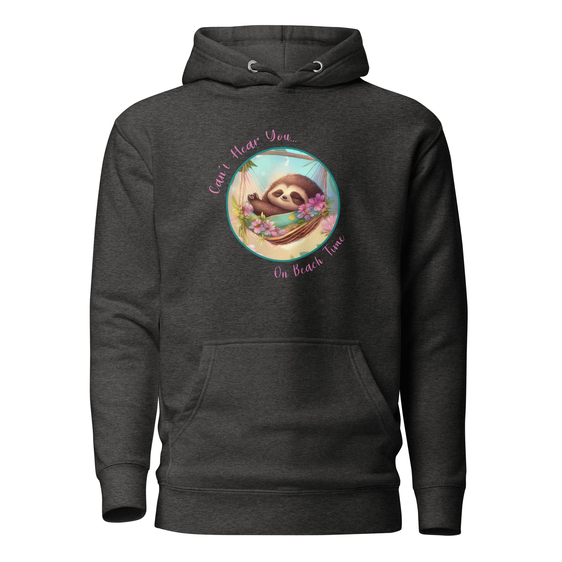 Can't Hear You... On Beach Time Sloth Women's Summer Hoodie Charcoal Heather