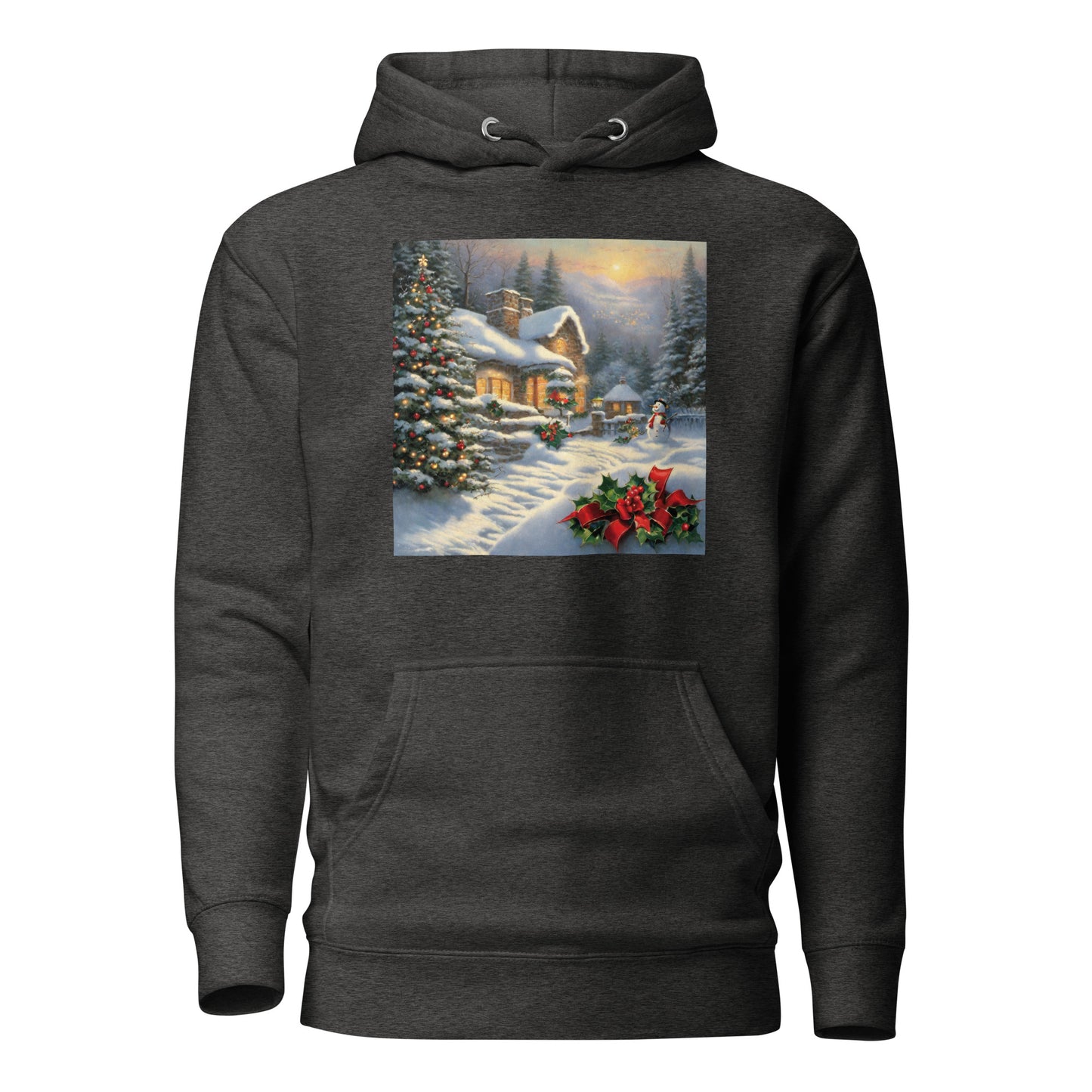 Snowy Winter Scene Women's Christmas Hoodie Charcoal Heather