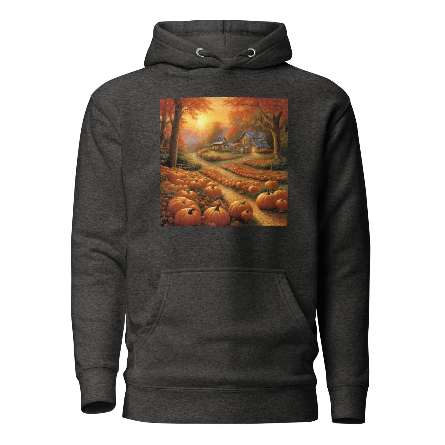 Fall Pumpkin Scene Women's Autumn Hoodie Charcoal Heather