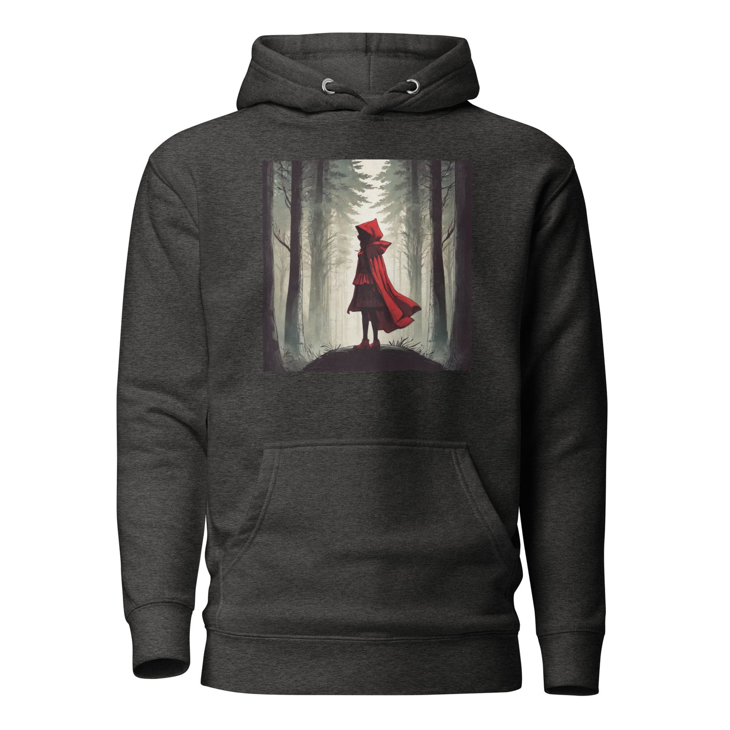 Bold Red Riding Hood in Forest Women's Fairy Tale Hoodie Charcoal Heather