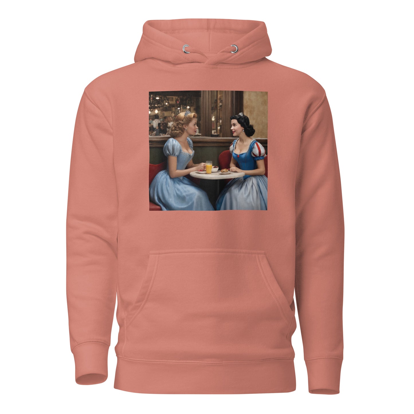 Cinderella and Snow White at a Cafe Hoodie Dusty Rose