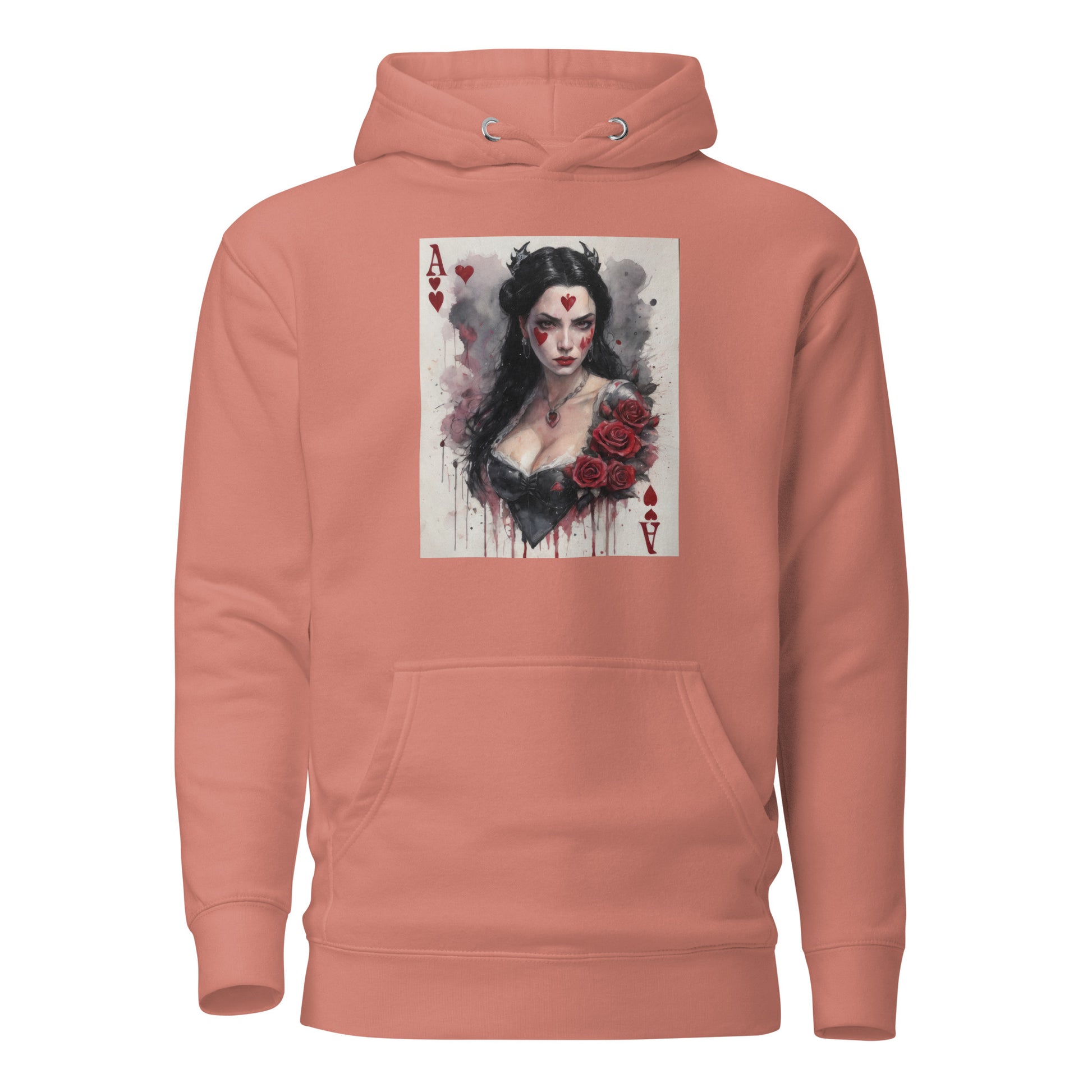 Queen of Hearts Playing Card Women's Hoodie Dusty Rose