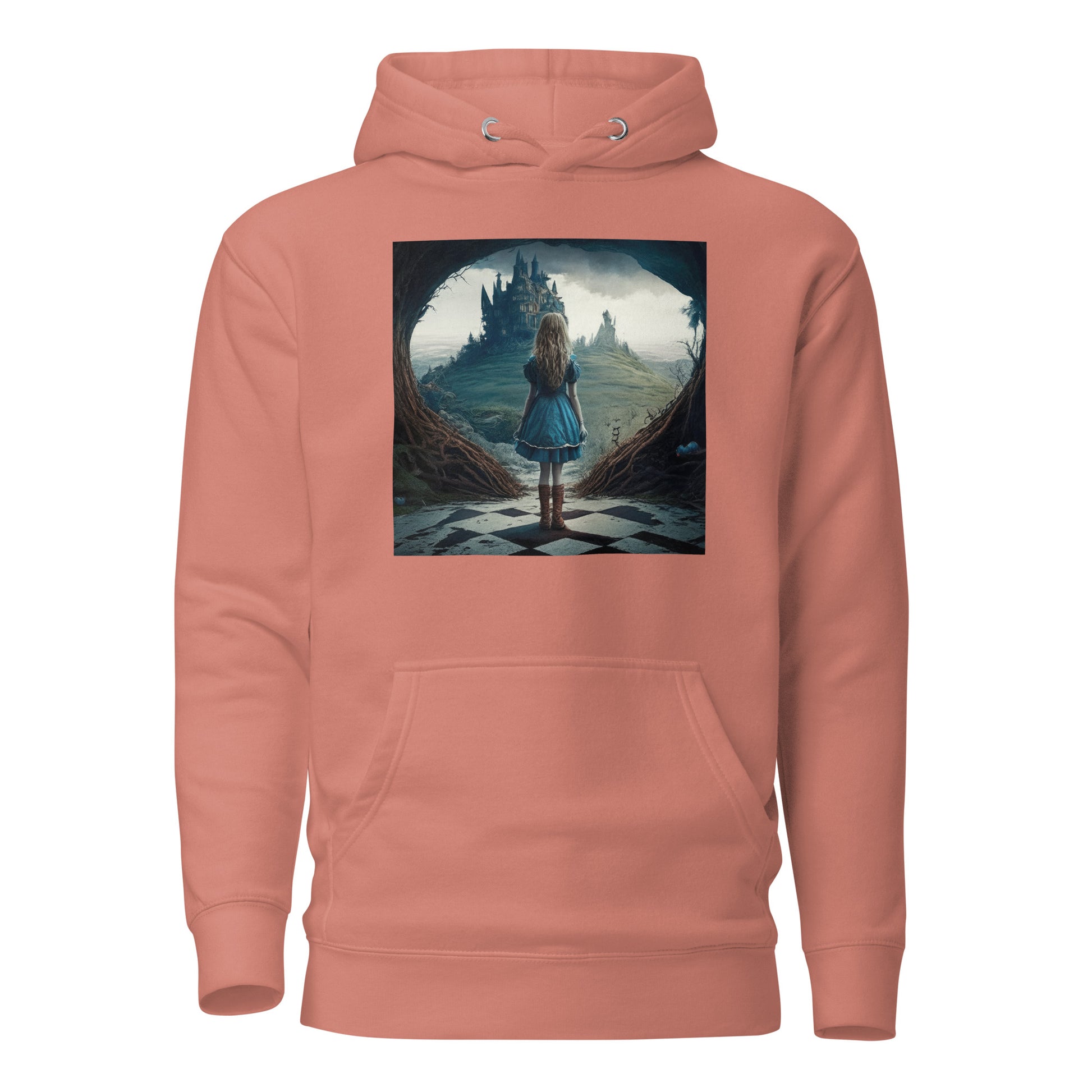 Alice Entering Wonderland Women's Fantasy Graphic Hoodie Dusty Rose