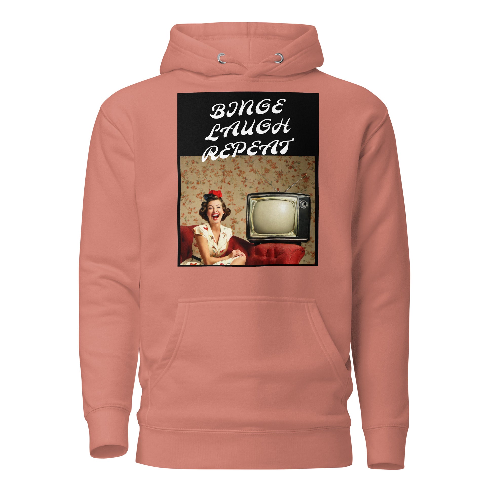 Binge Laugh Repeat Women's Funny Hoodie Dusty Rose