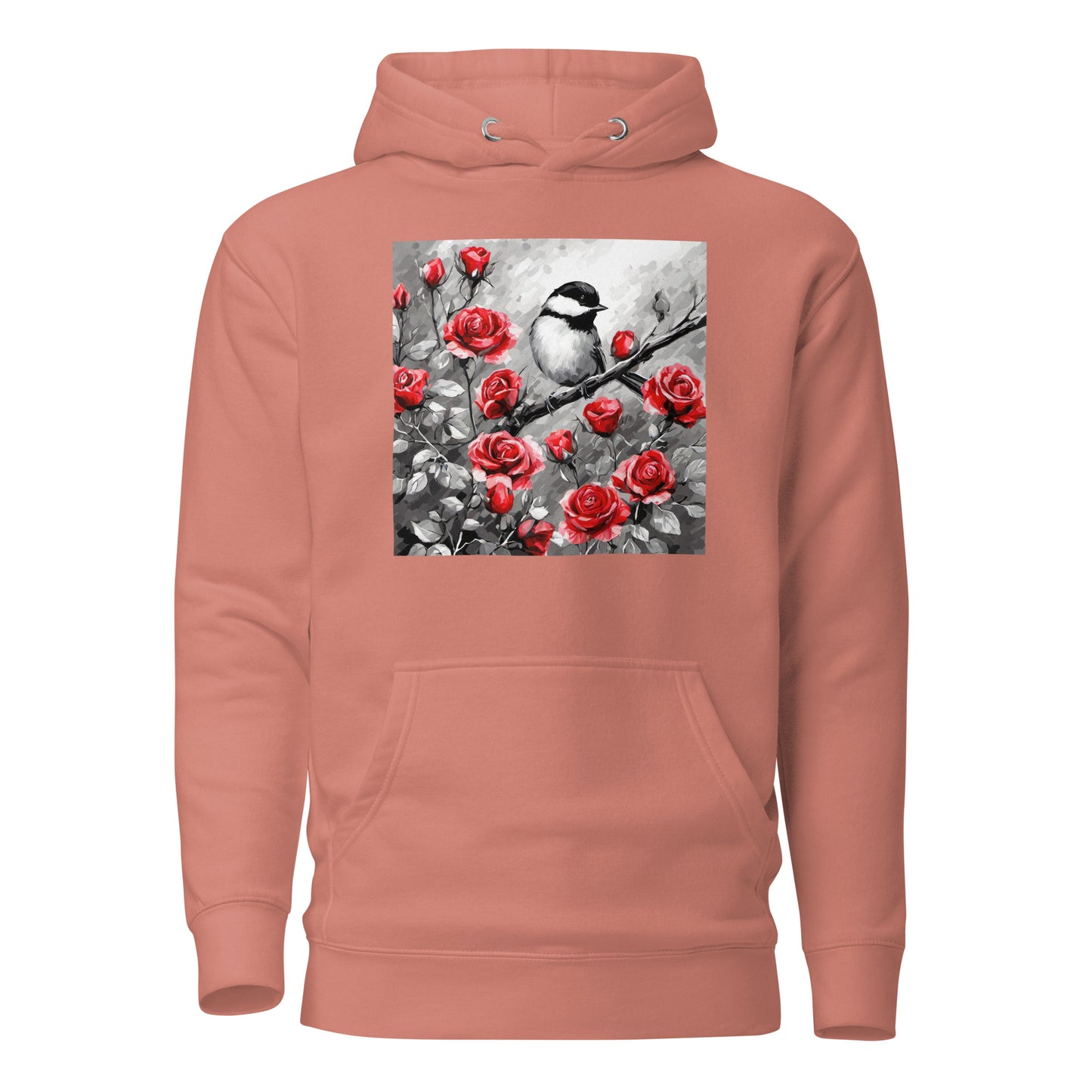 Chickadee Among Roses Women's Bird Lover Hoodie Dusty Rose