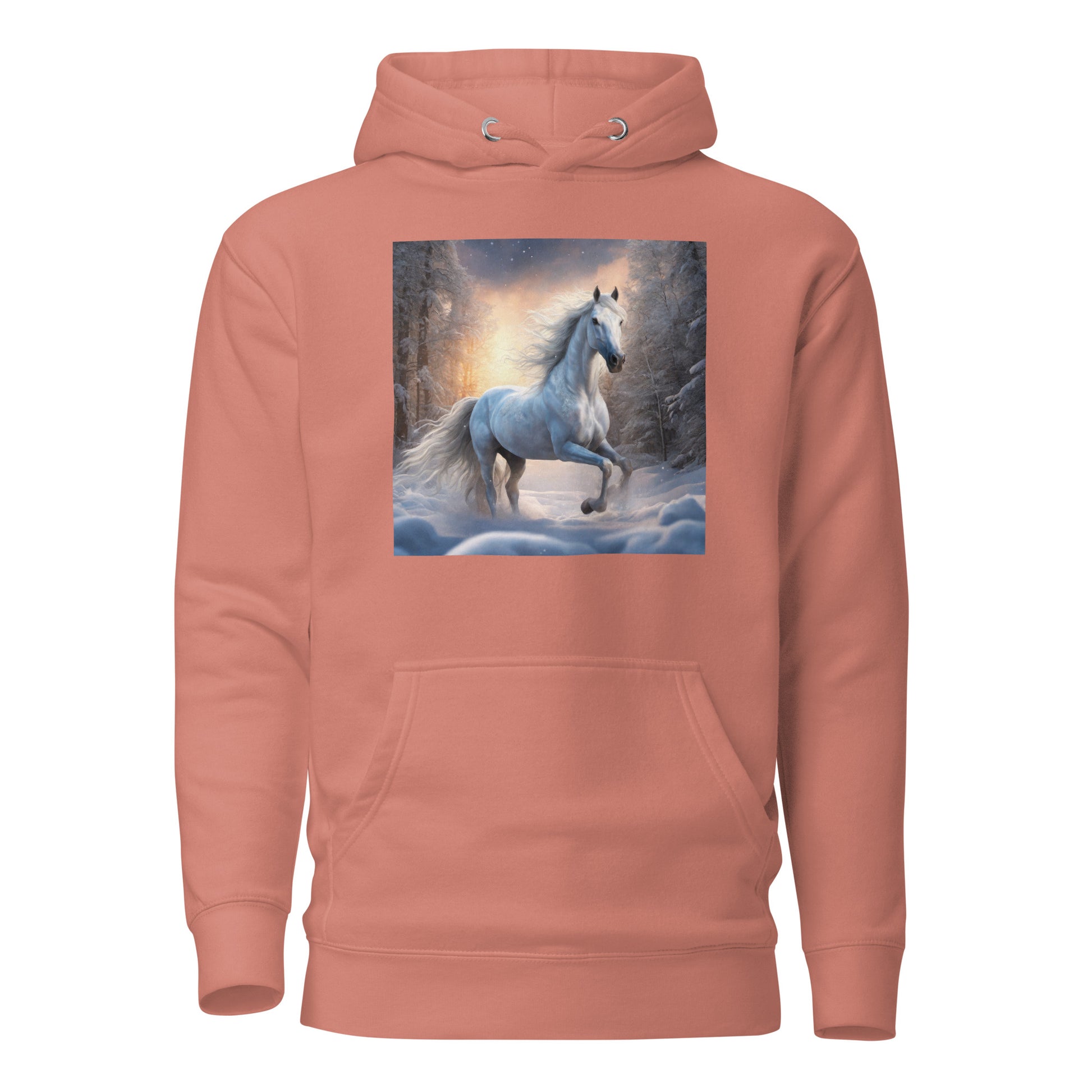 Beautiful White Winter Horse Women's Animal Lover Hoodie Dusty Rose