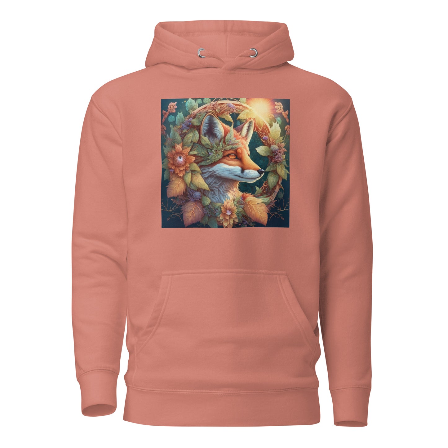 Red Fox Wreath Women's Animal Lover Hoodie Dusty Rose