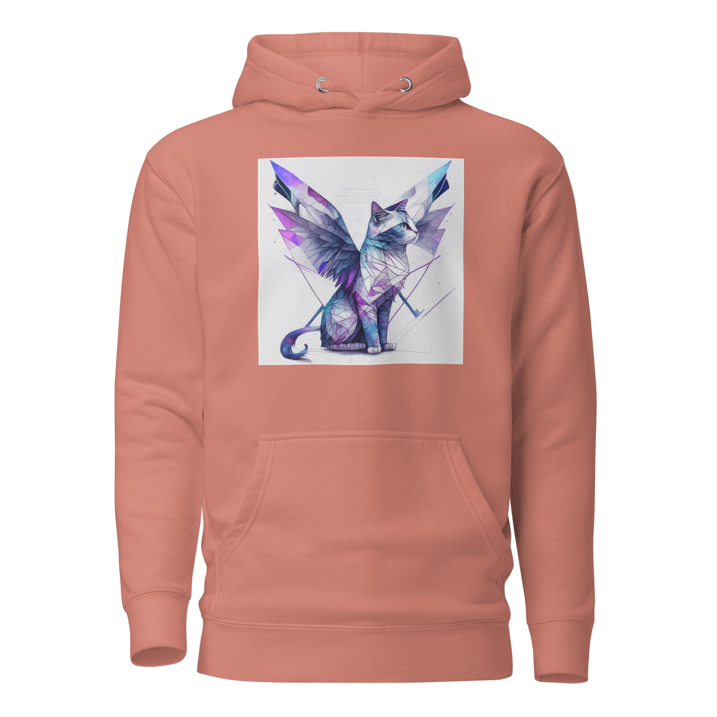 Geometric Cat with Wings Women's Cat Lover Hoodie Dusty Rose