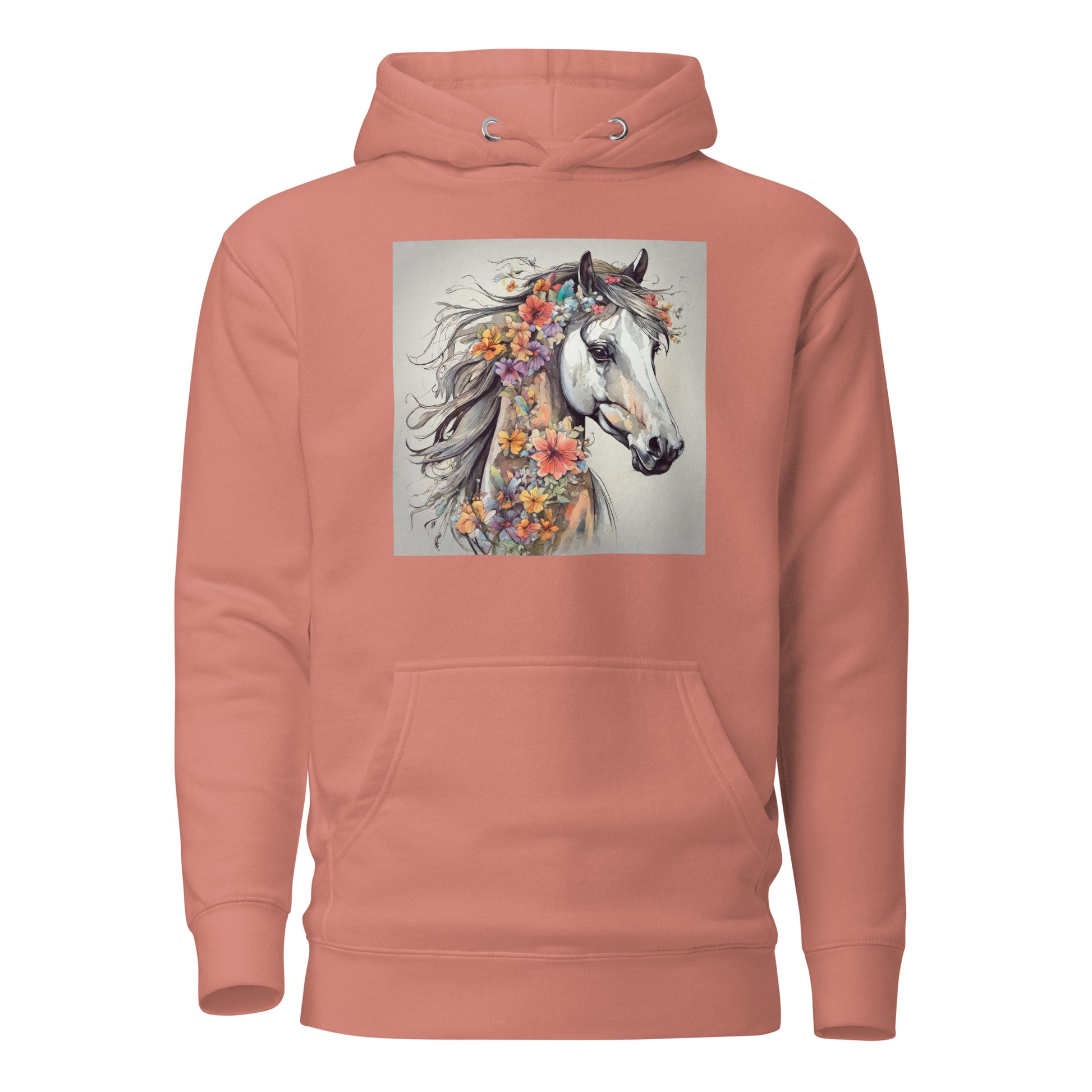 Horse with Flowers Women's Animal Lover Hoodie Dusty Rose