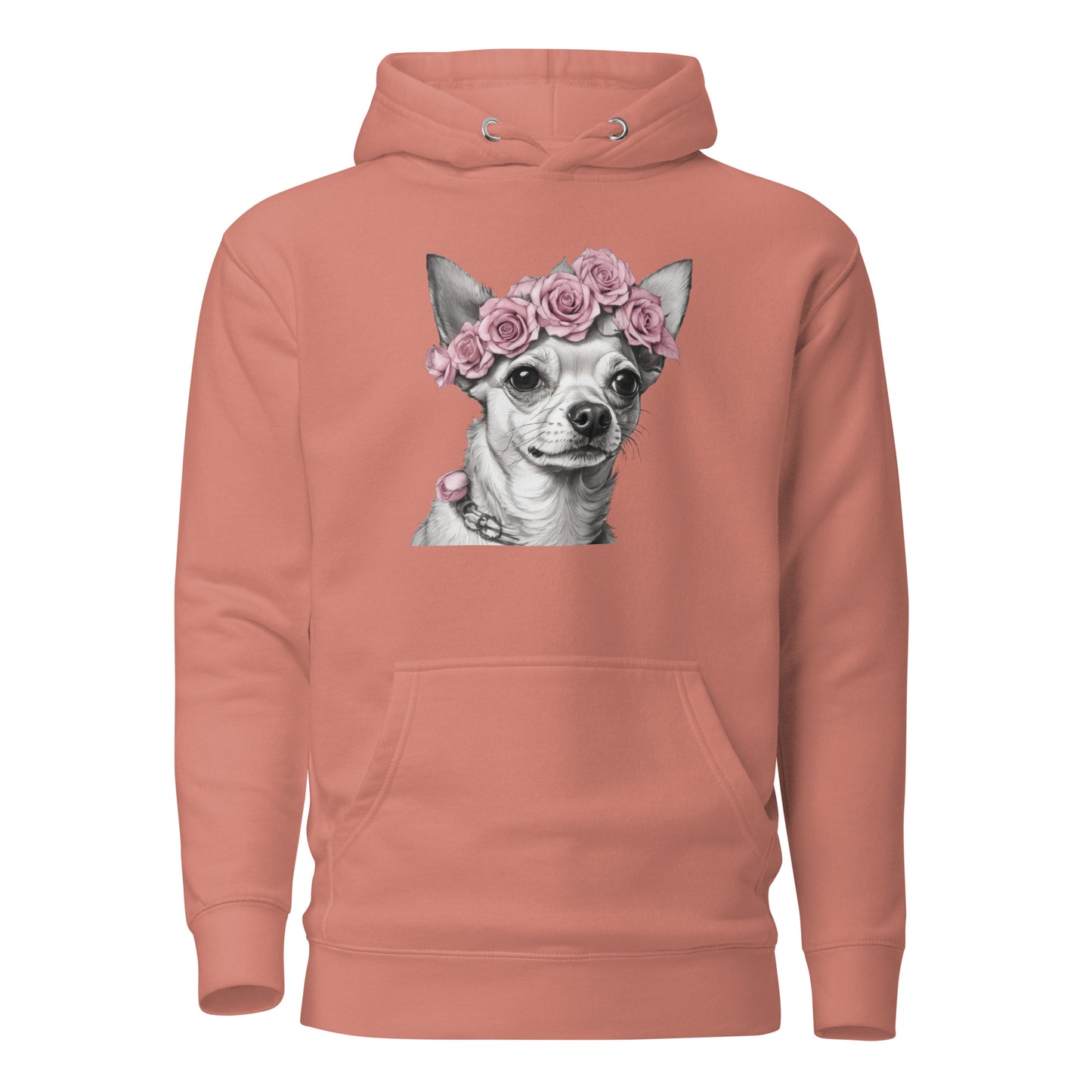 Chihuahua with Pink Rose Wreath Women's Dog Lover Hoodie Dusty Rose