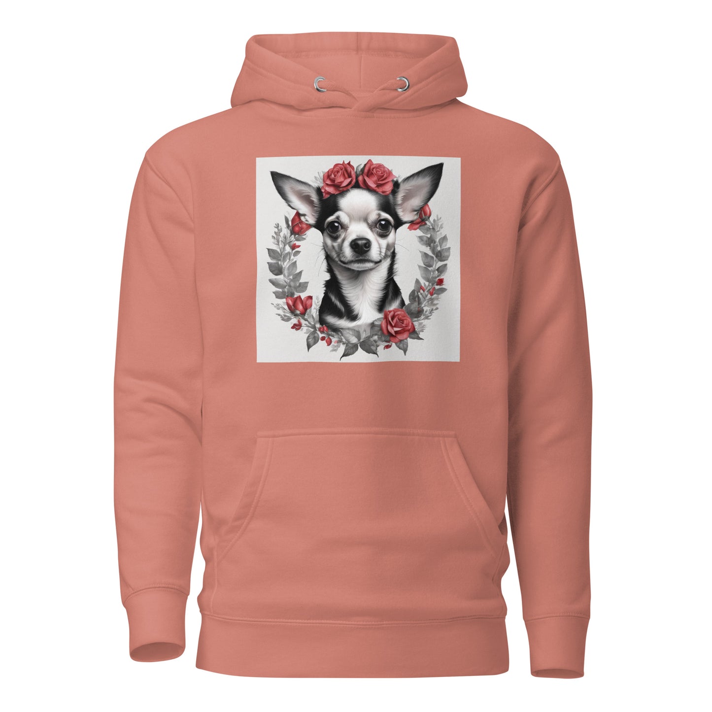 Chihuahua with Red Rose Wreath Women's Dog Lover Hoodie Dusty Rose