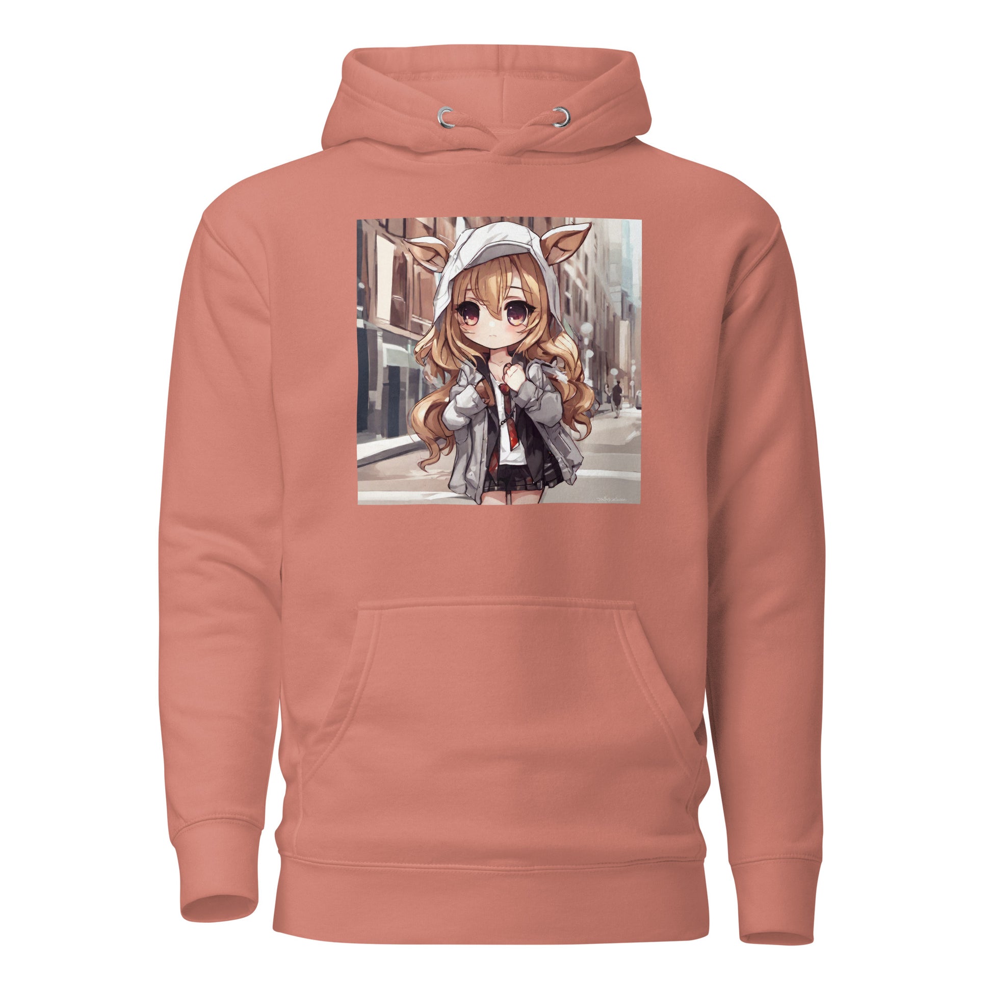 Deer Girl Women's Anime Hoodie Dusty Rose