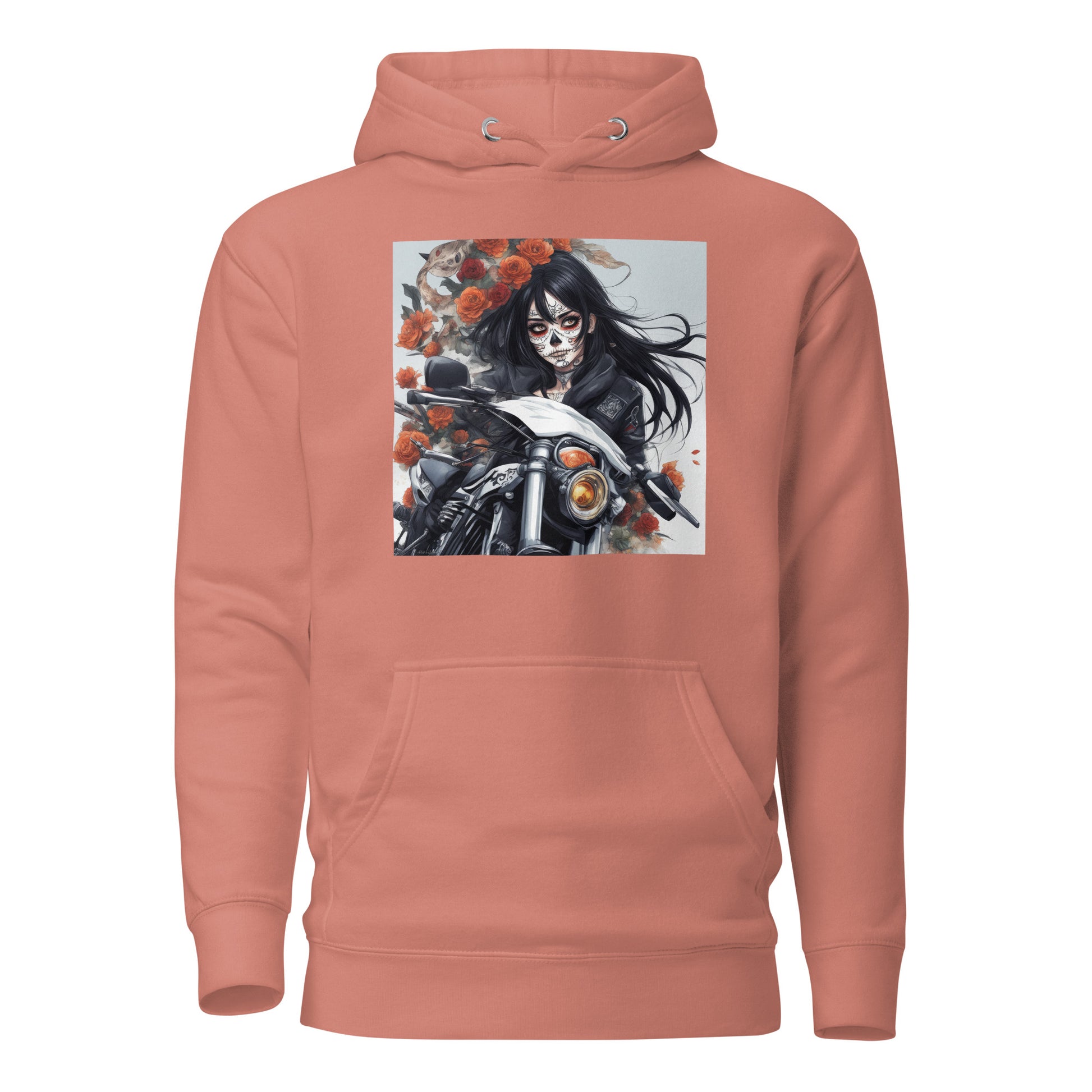 Day of the Dead Biker Close Up Women's Anime Hoodie Dusty Rose