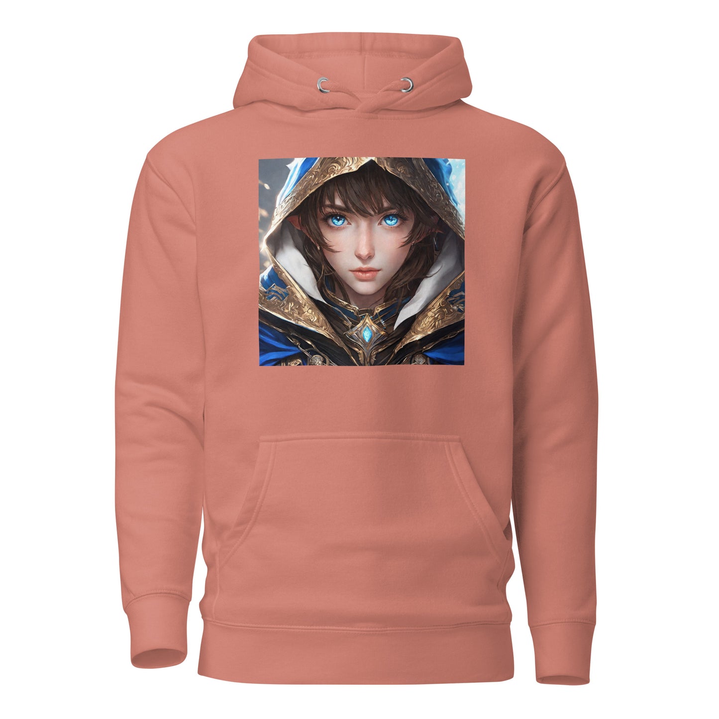 Blue-Eyed Elven Warrior Women's Anime Hoodie Dusty Rose