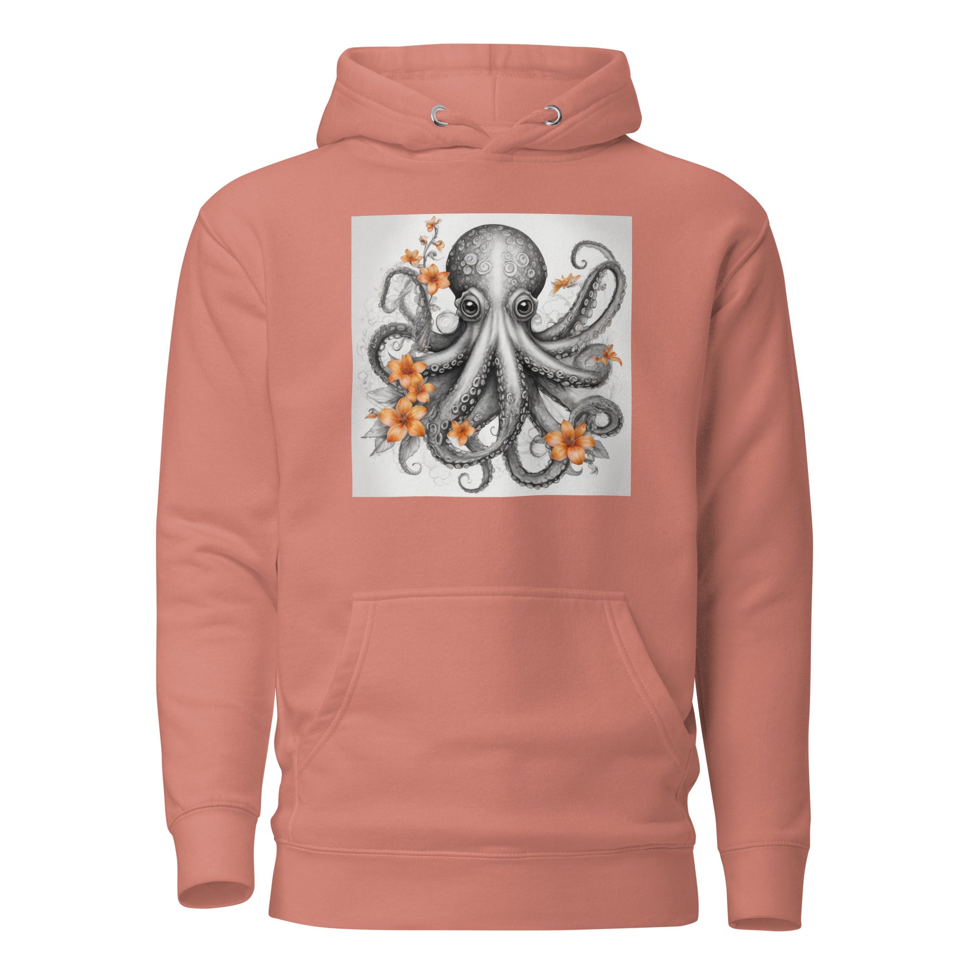 Octopus with Orange Flowers Women's Animal Lover Hoodie Dusty Rose