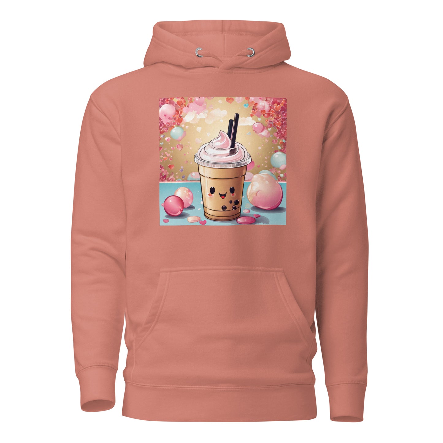 Cute Bubble Milk Tea Women's Boba Hoodie Dusty Rose