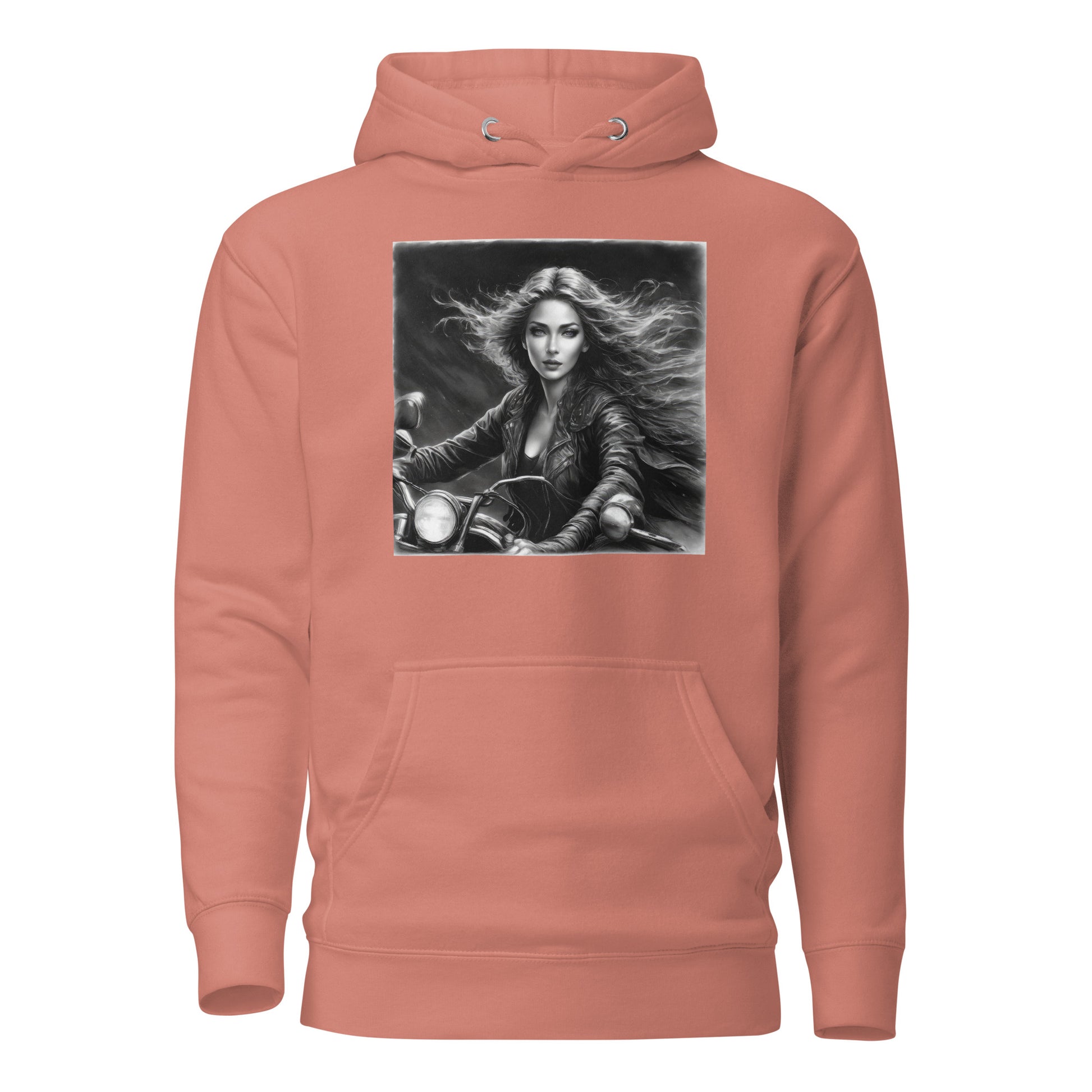 Woman Riding Motorcycle Hoodie Dusty Rose