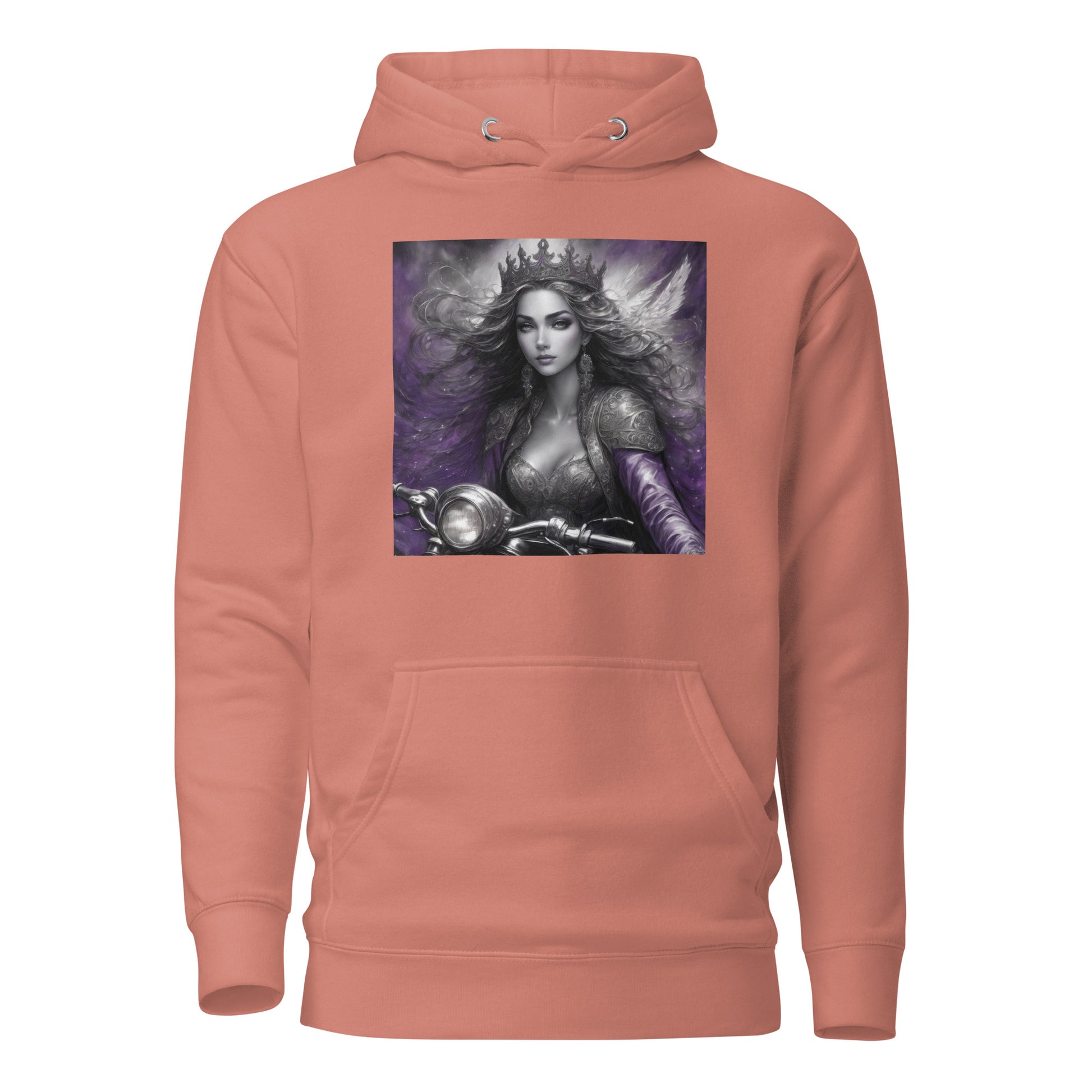 Princess Woman Riding a Motorcycle Hoodie Dusty Rose