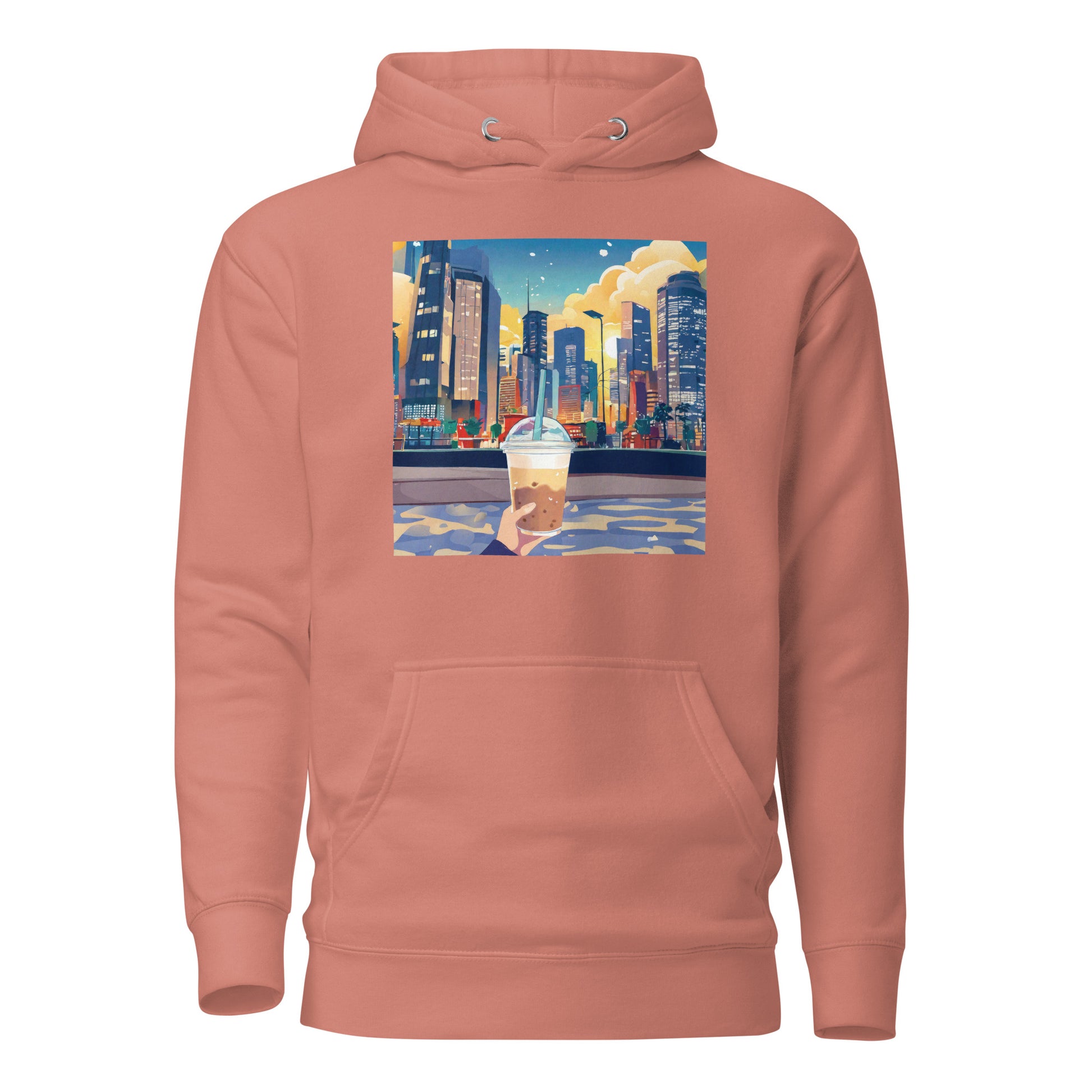 Women's Hand Holding Up Bubble Milk Tea Boba Hoodie Dusty Rose