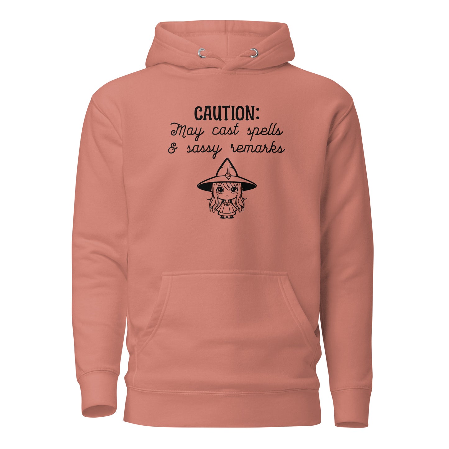 CAUTION: May Cast Spells & Sassy Remarks Women's Halloween Hoodie Dusty Rose