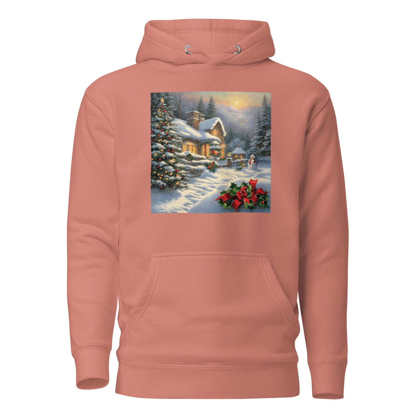 Snowy Winter Scene Women's Christmas Hoodie Dusty Rose