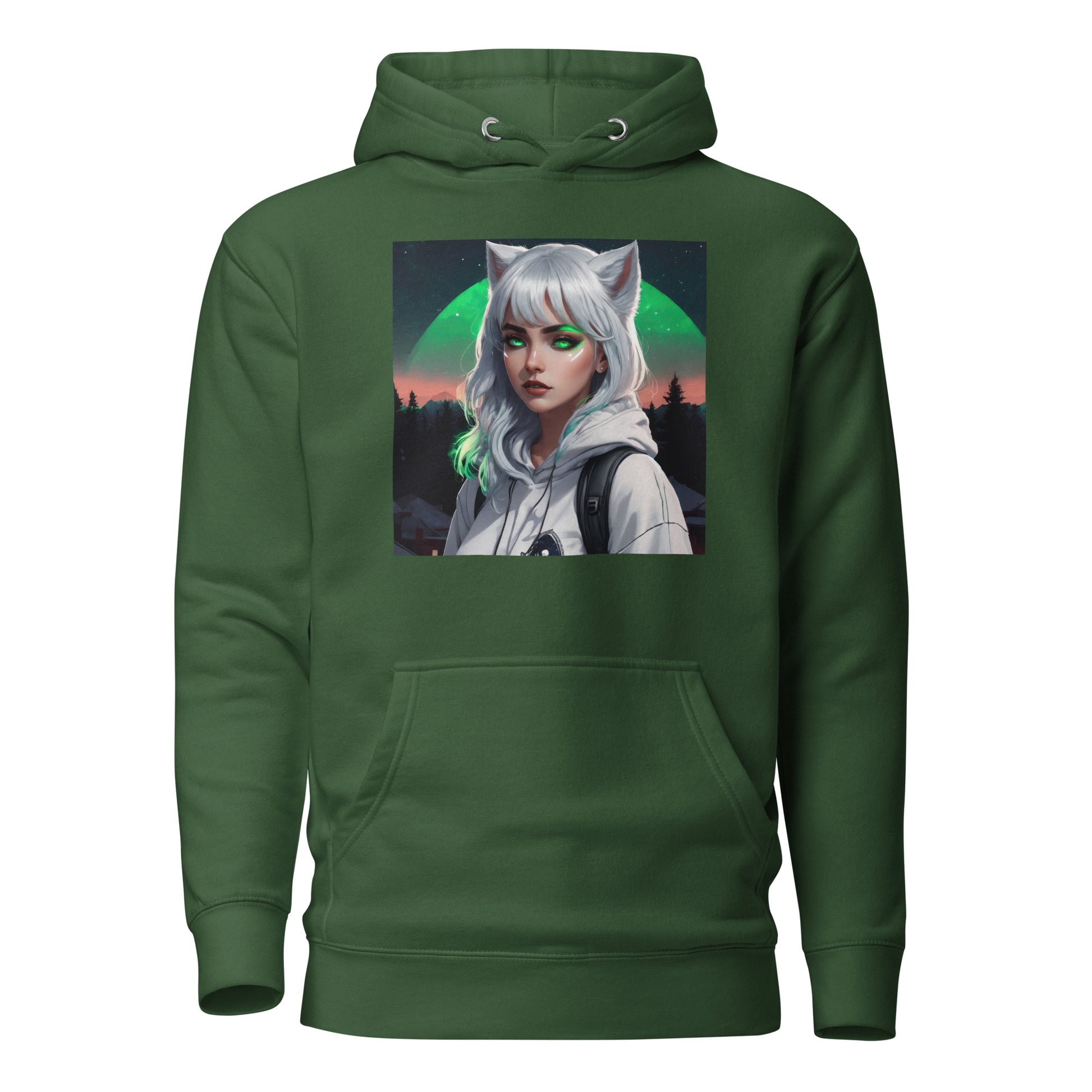 Cute Fox Girl Women's Graphic Hoodie Forest Green