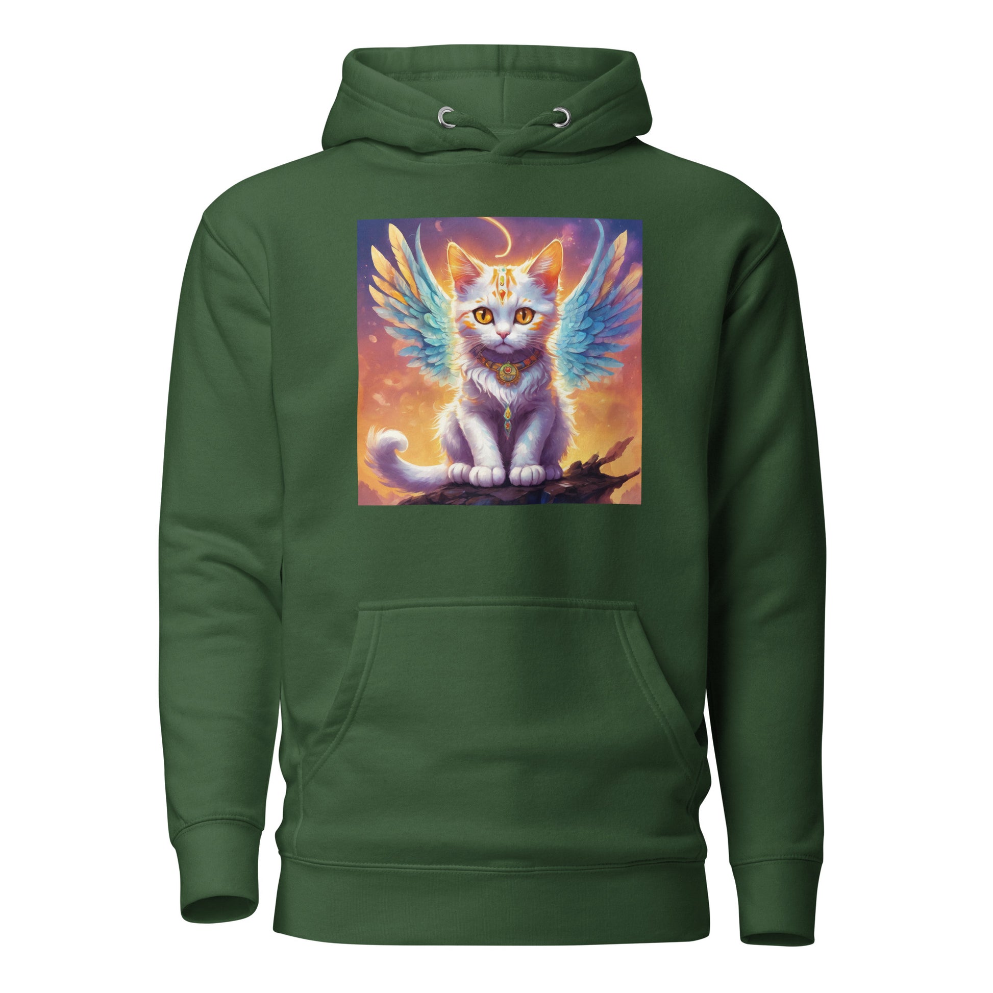 Cat with Wings Women's Graphic Hoodie Forest Green