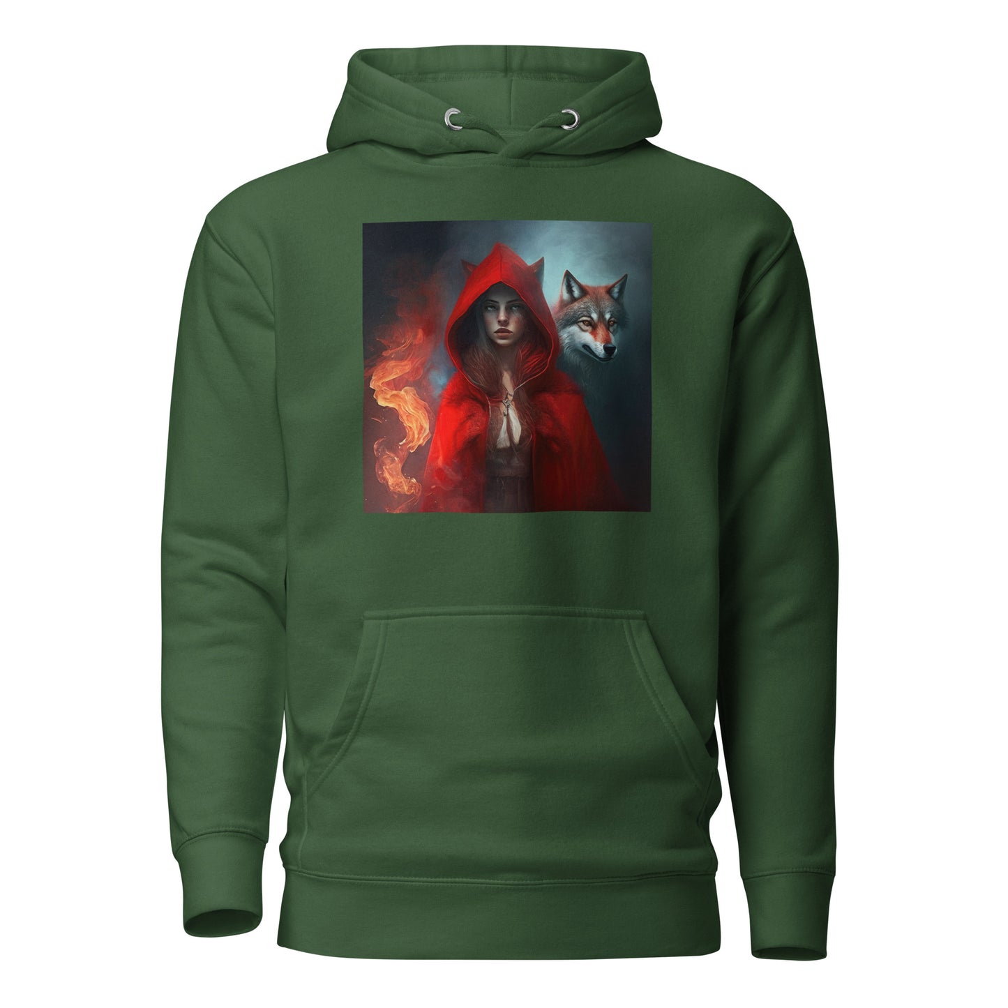 Fiery Red Riding Hood & Wolf Hoodie Forest Green