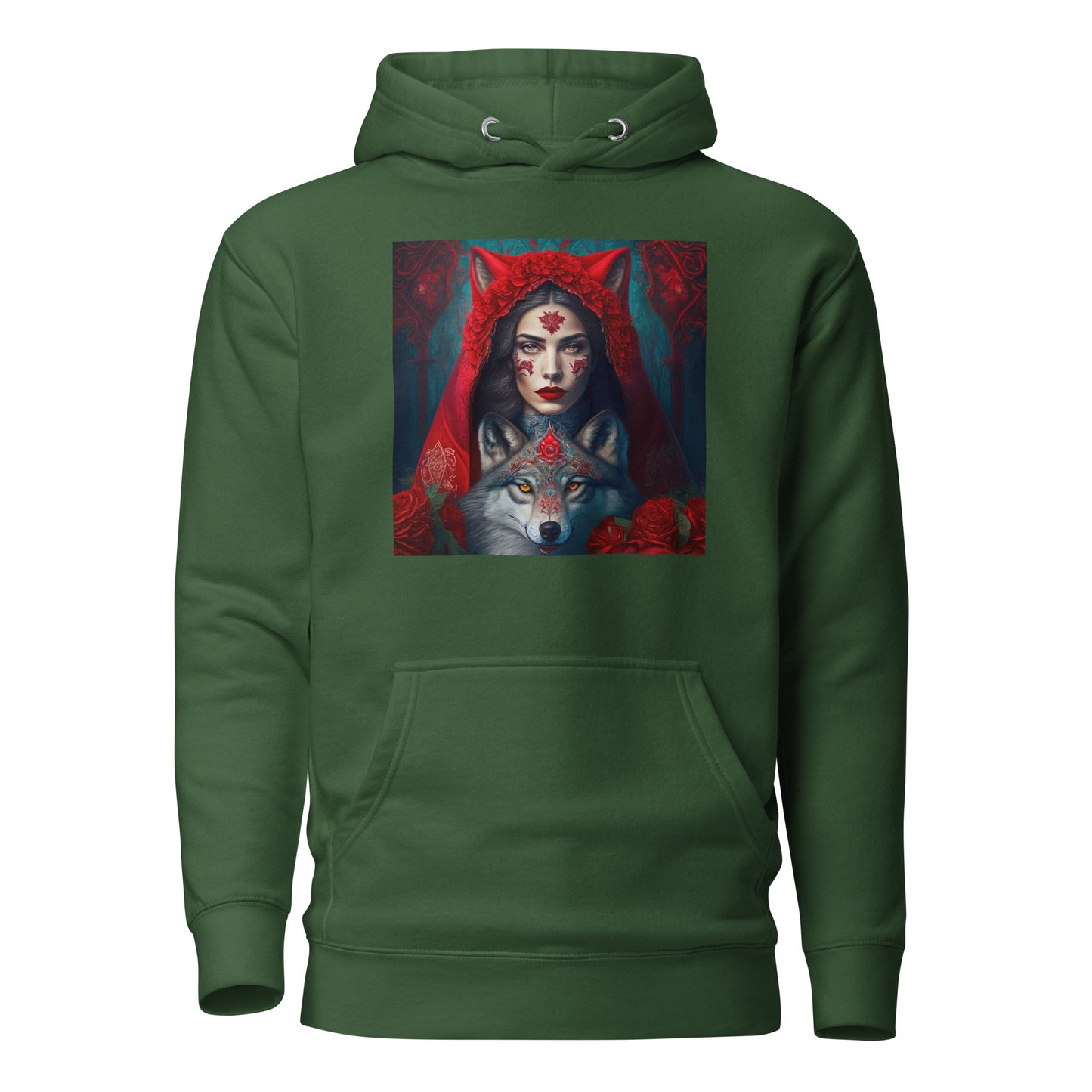 Red Riding Hood Unites with the Wolf Women's Hoodie Forest Green