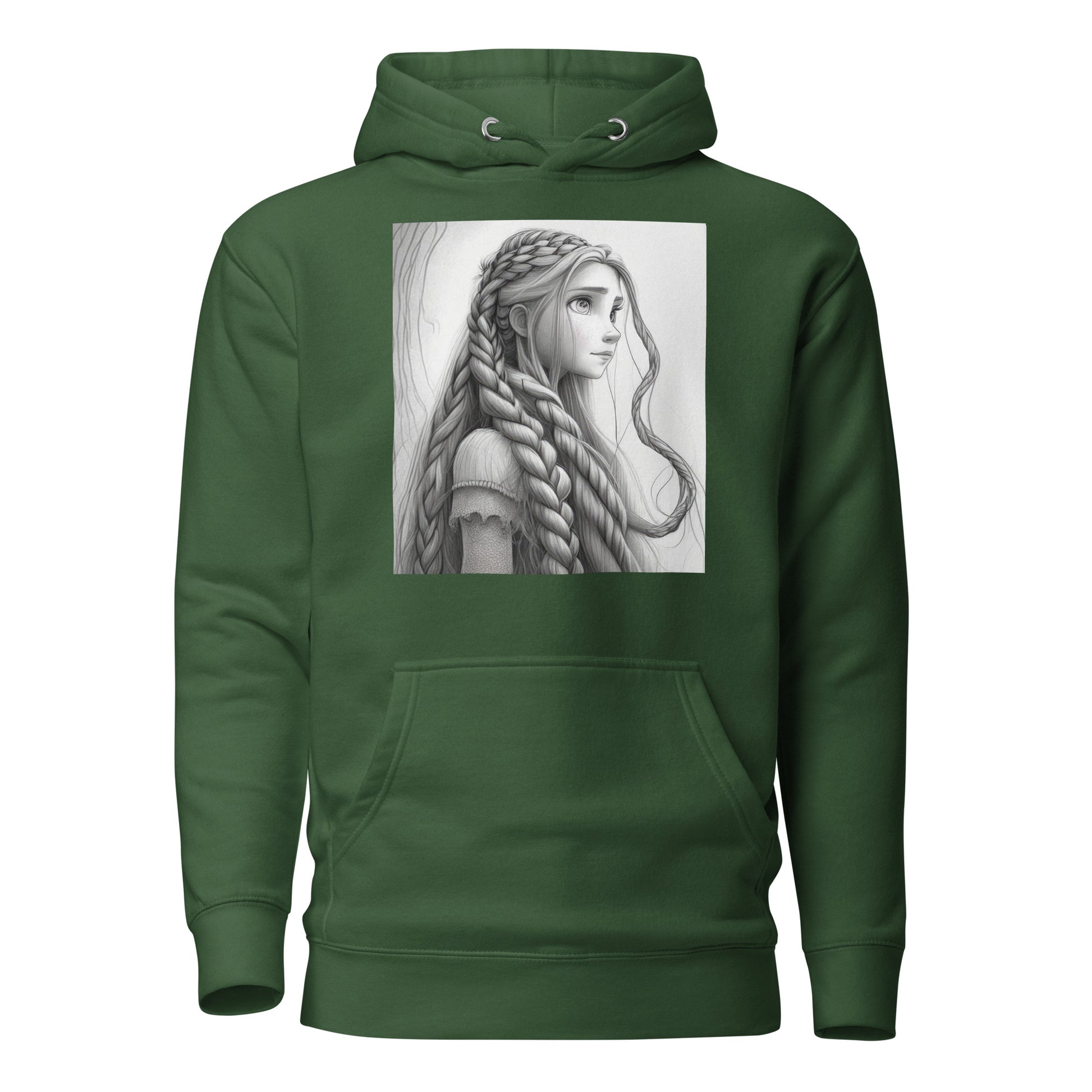 Rapunzel Sketch Women's Fairy Tale Hoodie Forest Green