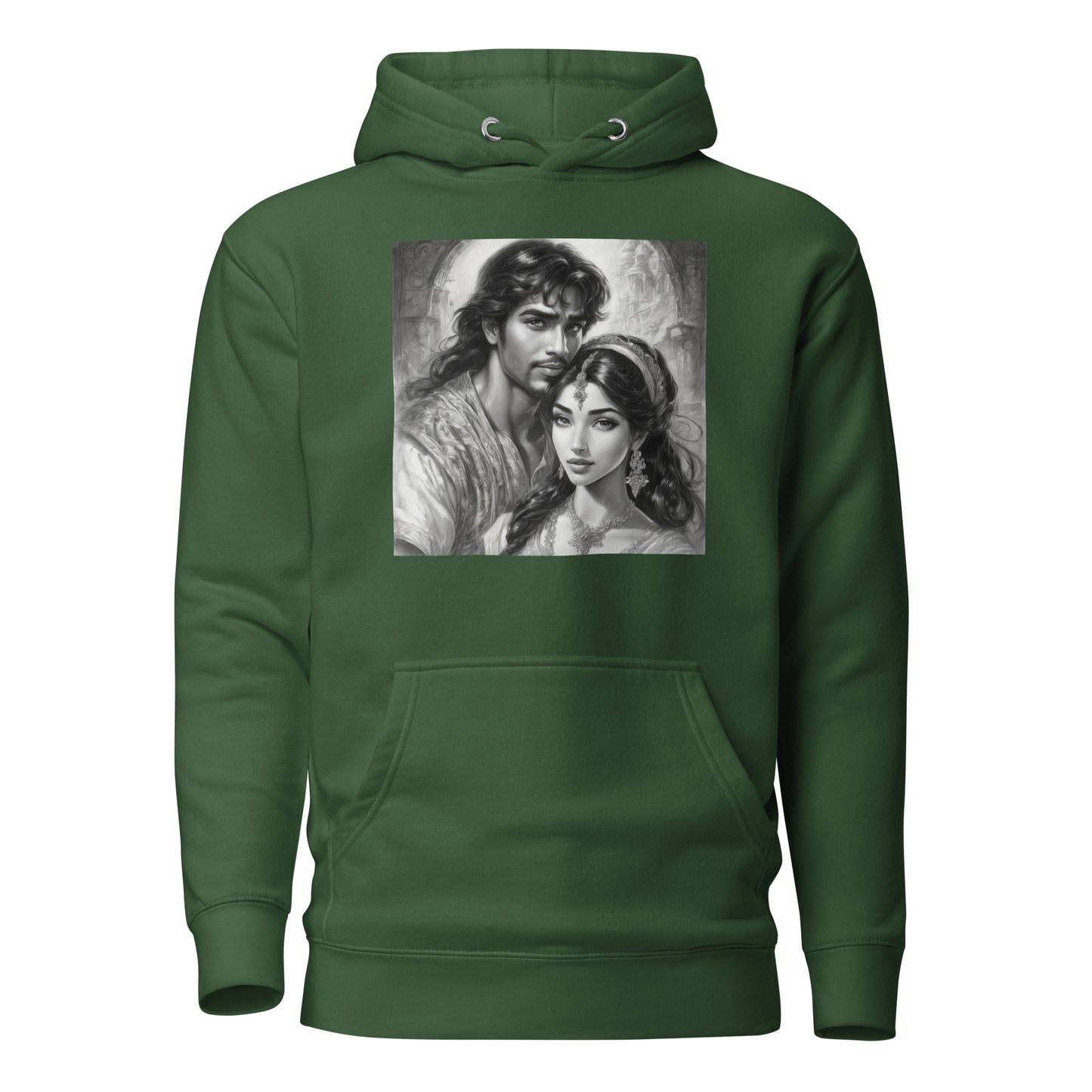 Jasmine & Aladdin Portrait Women's Fairy Tale Hoodie Forest Green