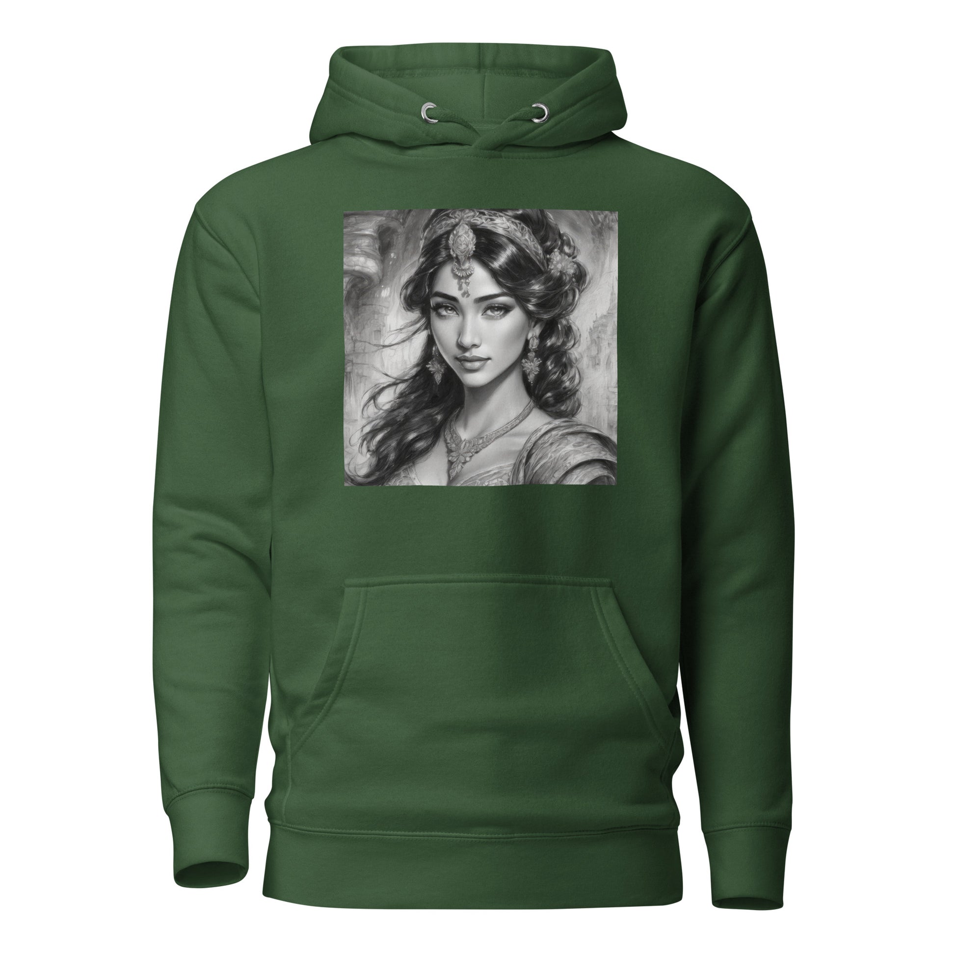 Princess Jasmine Pencil Sketch Women's Hoodie Forest Green