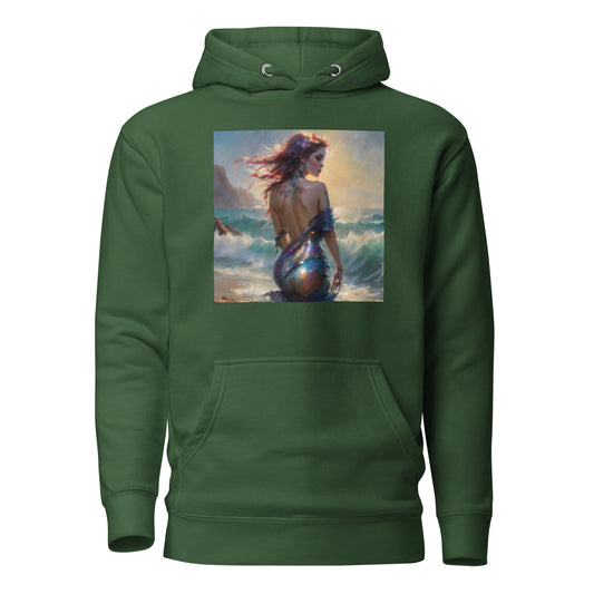 Enchanting Mermaid on Beach Women's Fantasy Hoodie Forest Green