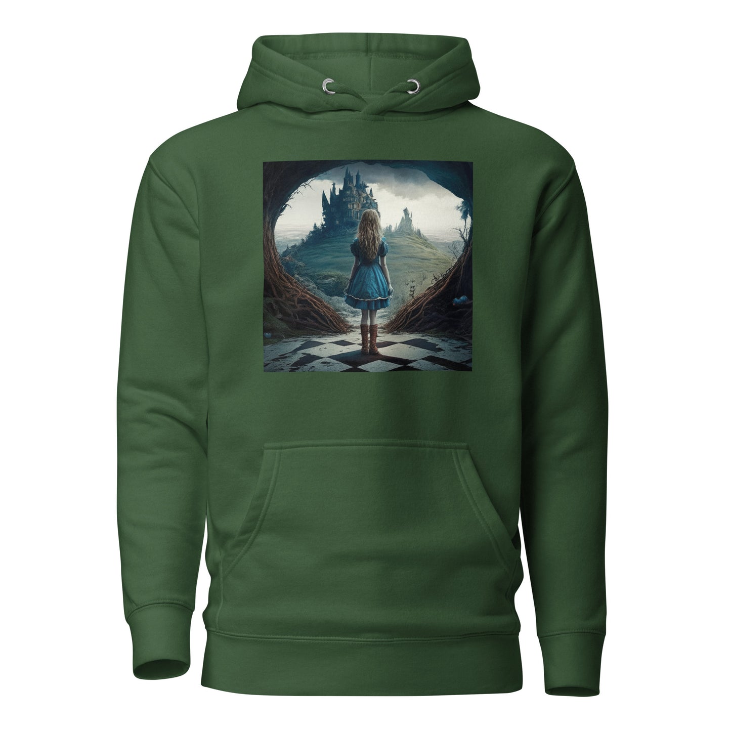 Alice Entering Wonderland Women's Fantasy Graphic Hoodie Forest Green