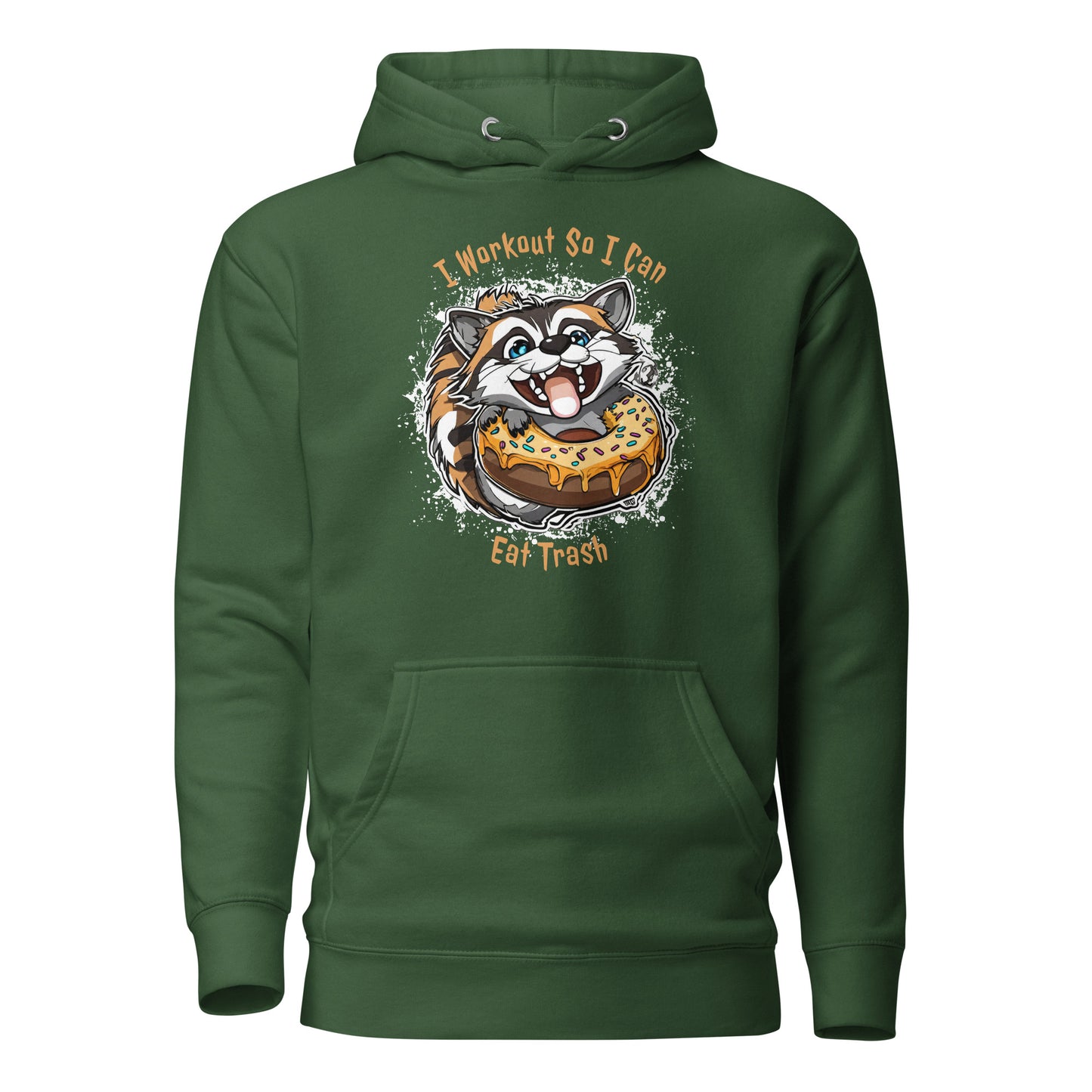 Raccoon Workout Women's Funny Hoodie Forest Green