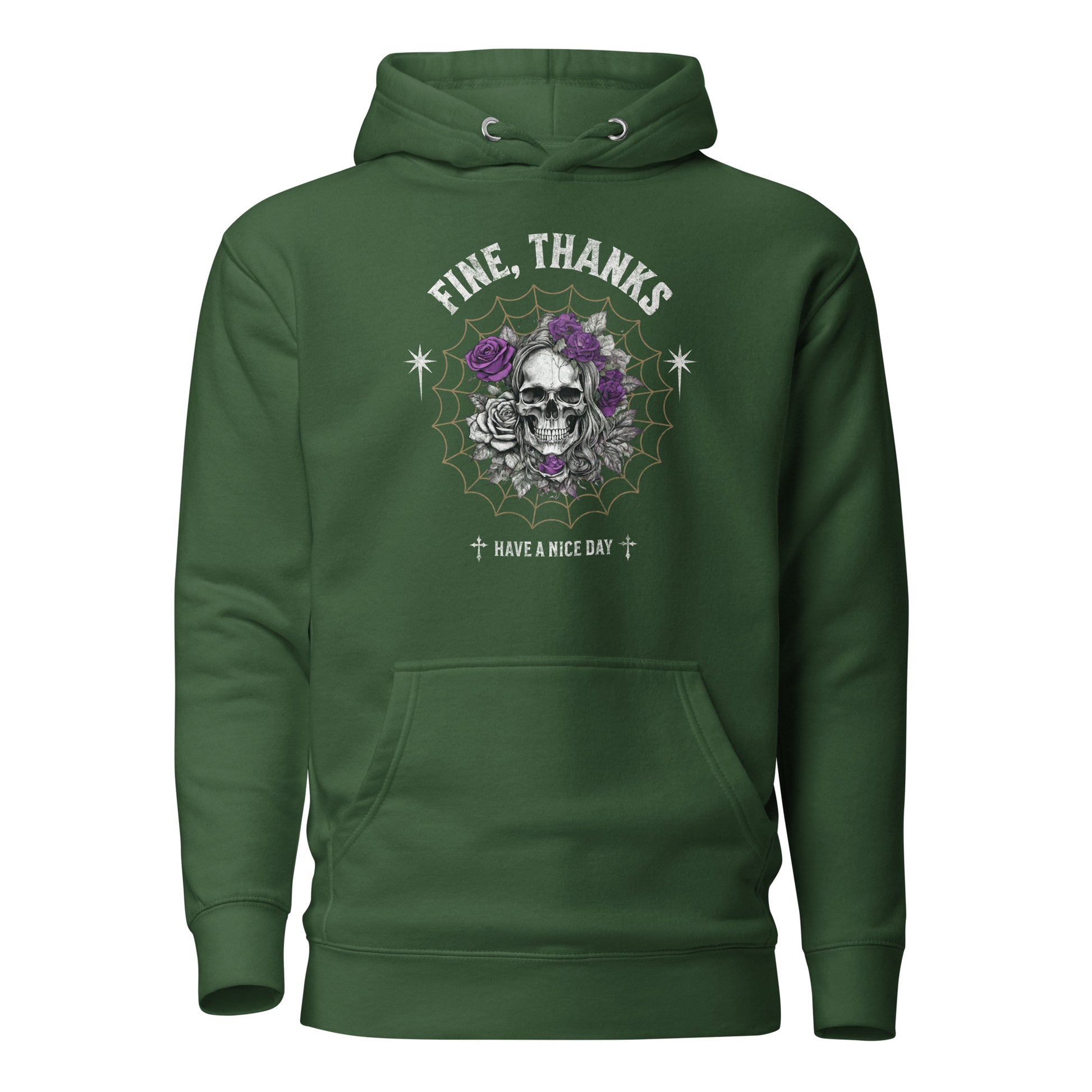 Fine Thanks Skull Women's Funny Hoodie Forest Green