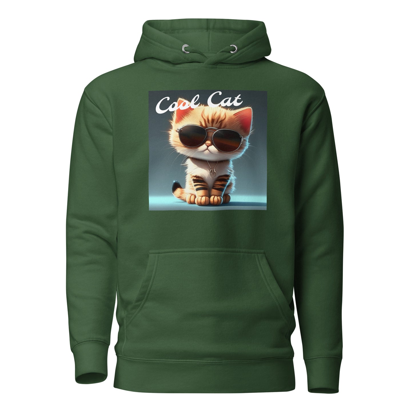 Cool Cat Women's Funny Hoodie Forest Green