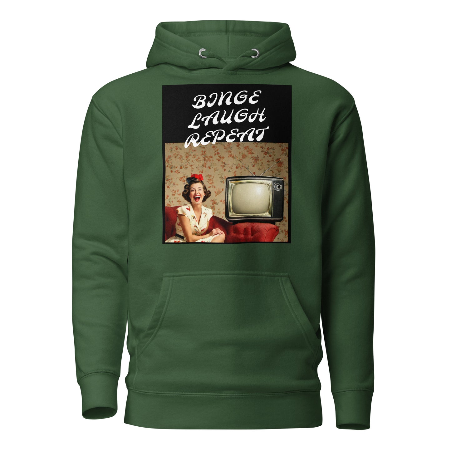 Binge Laugh Repeat Women's Funny Hoodie Forest Green