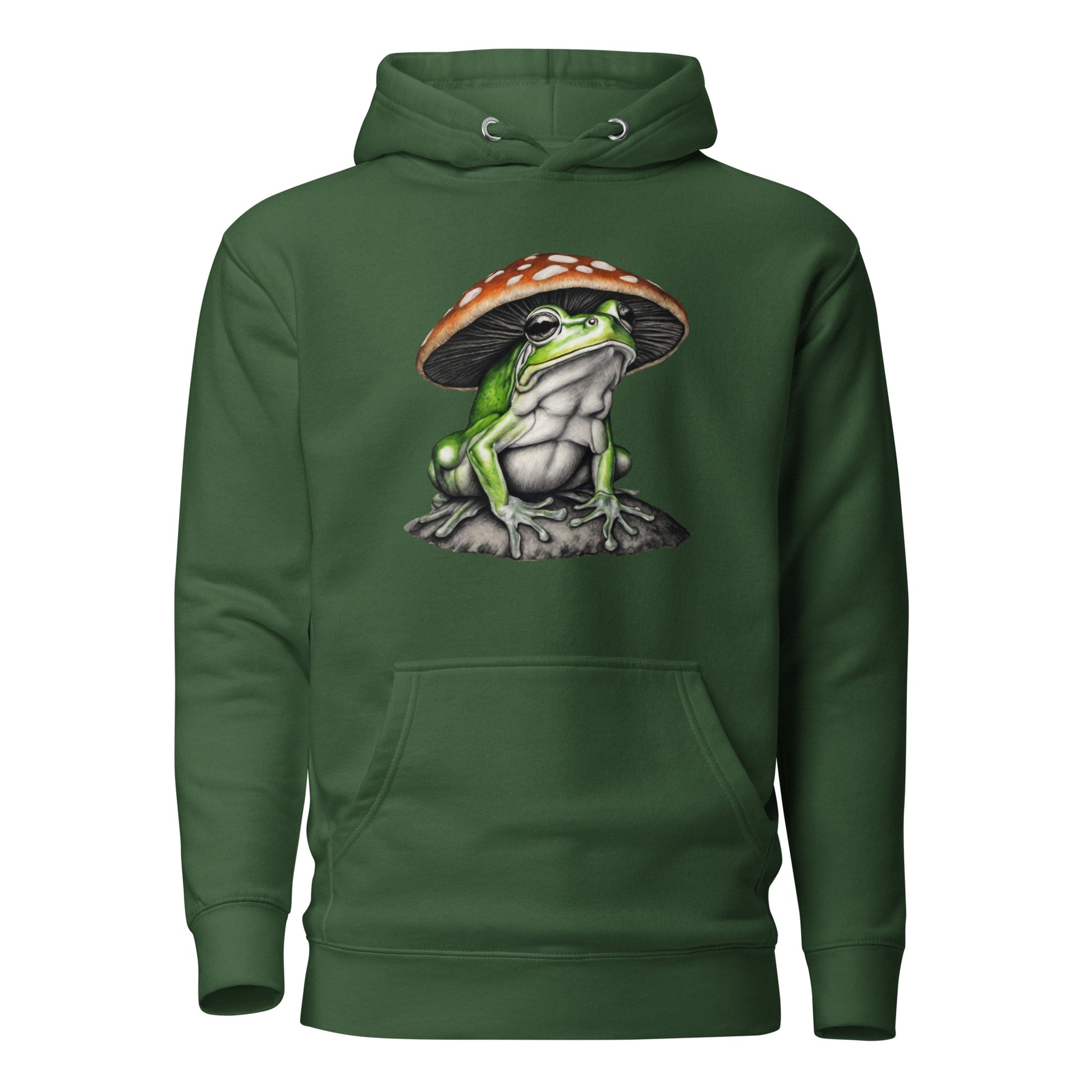 Frog in Shroom Cap Women's Graphic Hoodie Forest Green